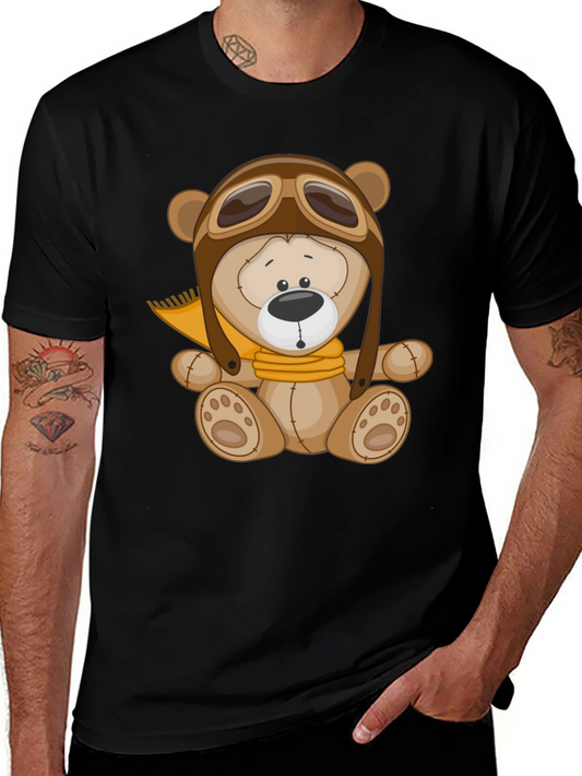Aviator Bear T-Shirt - Black Cotton Graphic Tee