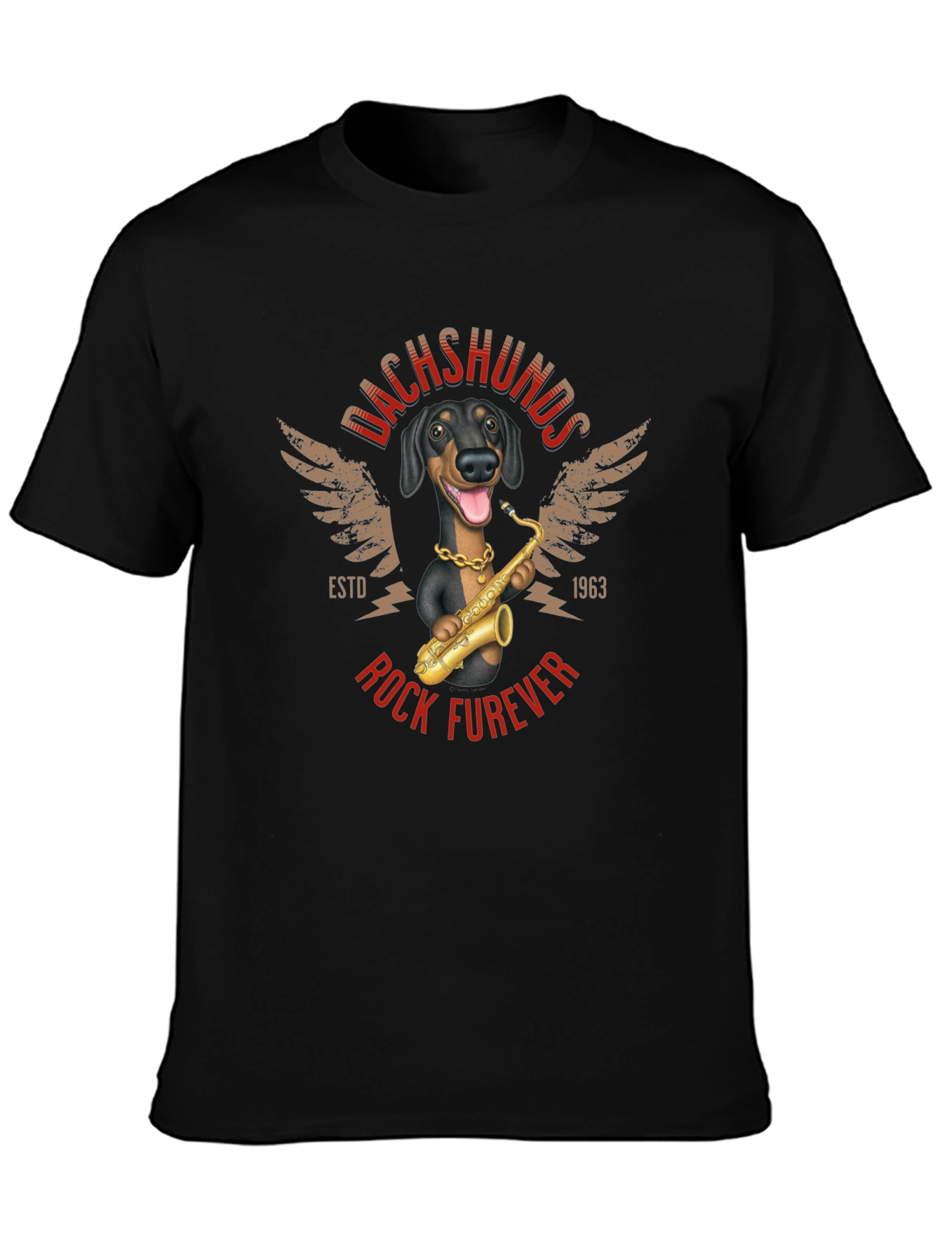 Dachshunds Rock Furever T-Shirt Funny Dog Saxophone Tee