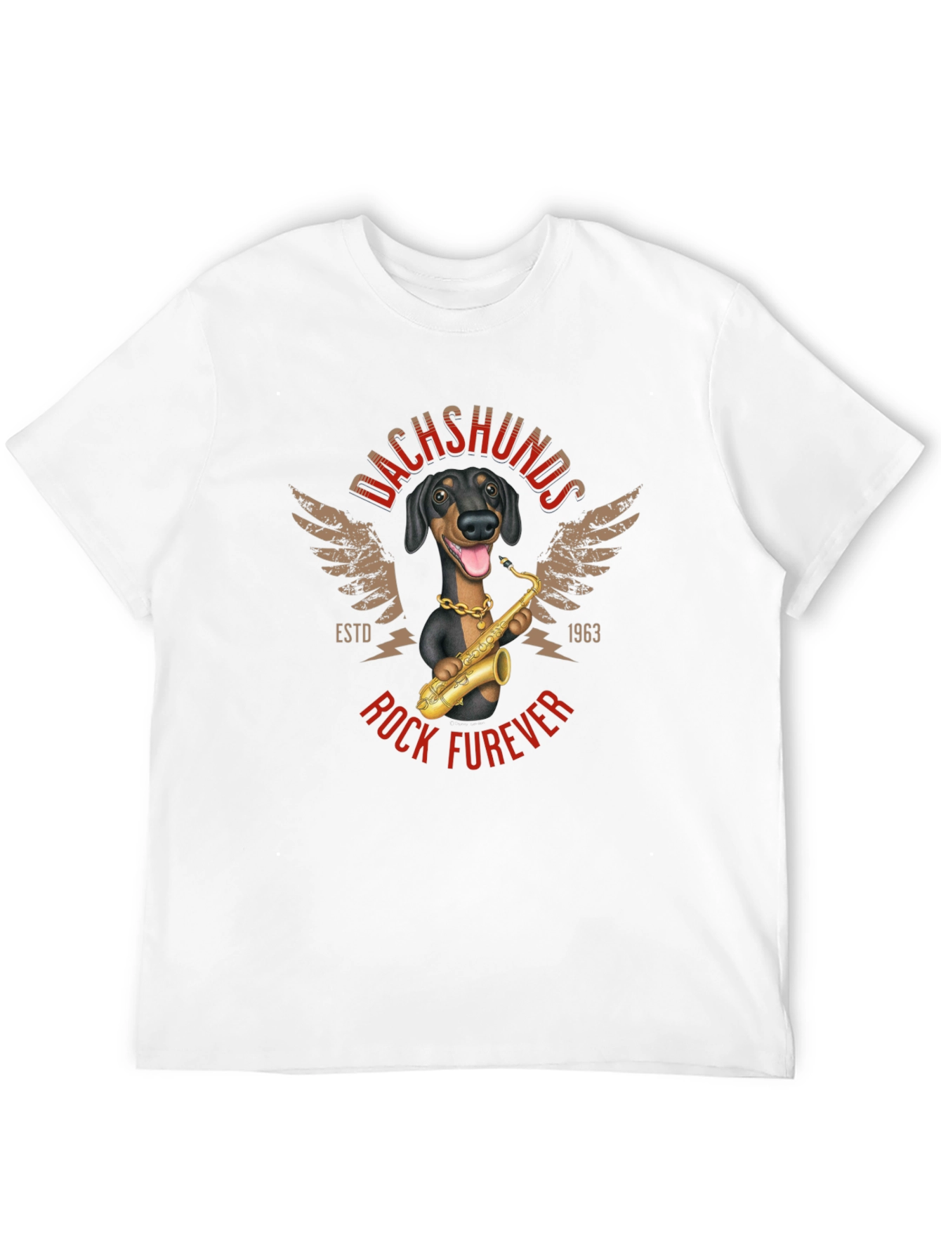 Dachshunds Rock Furever T-Shirt Funny Dog Saxophone Tee