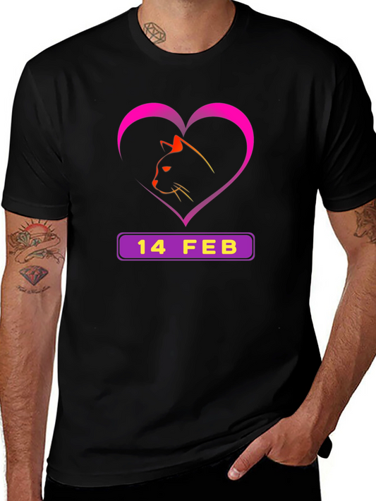 Valentines Day Cat T-Shirt - 14 Feb Heart Design