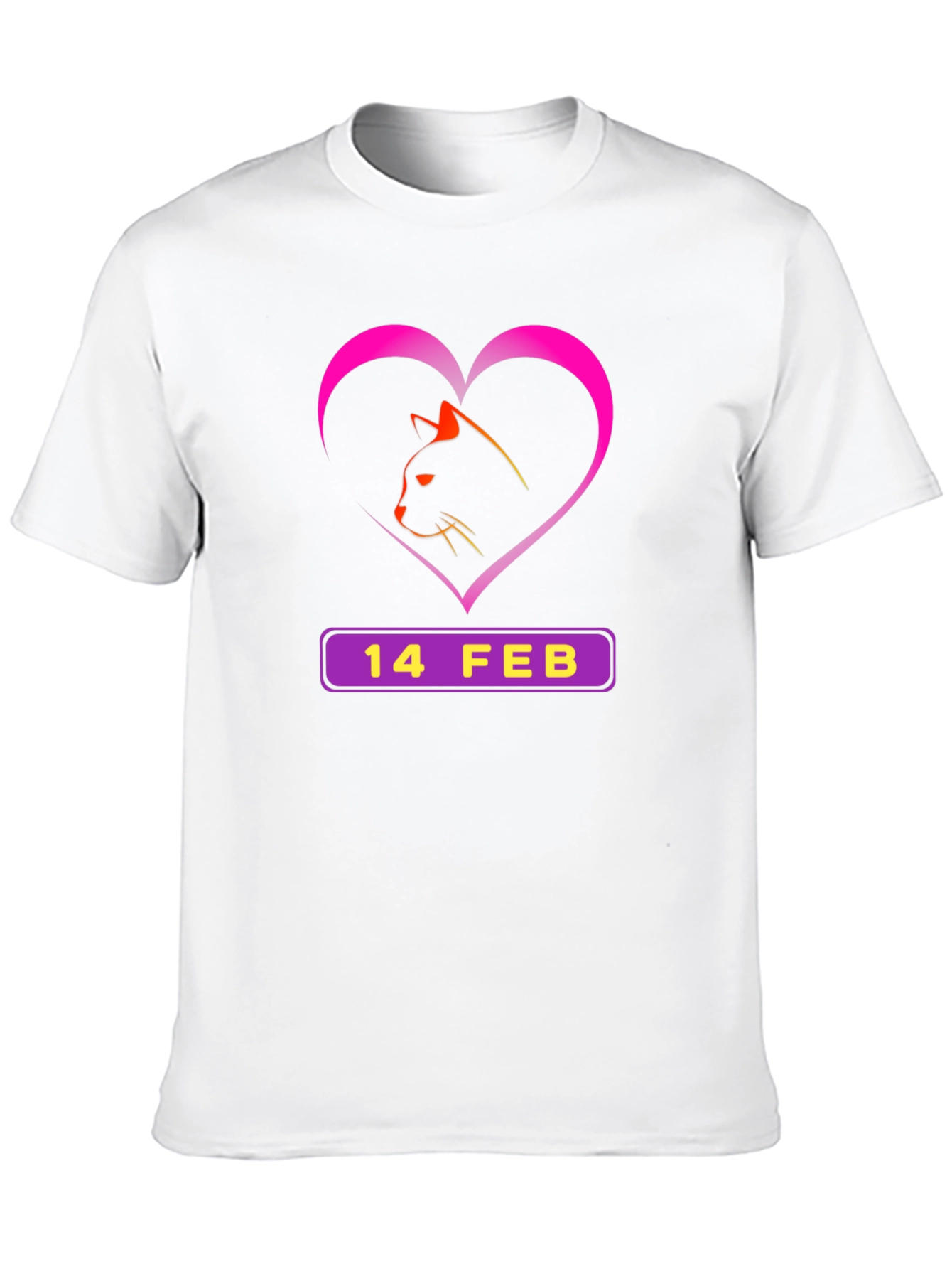 Valentines Day Cat T-Shirt - 14 Feb Heart Design