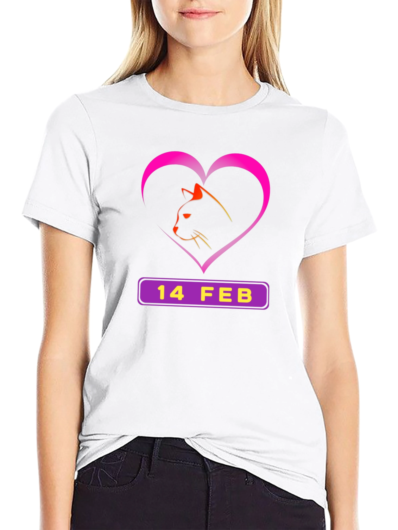 Valentines Day Cat T-Shirt - 14 Feb Heart Design