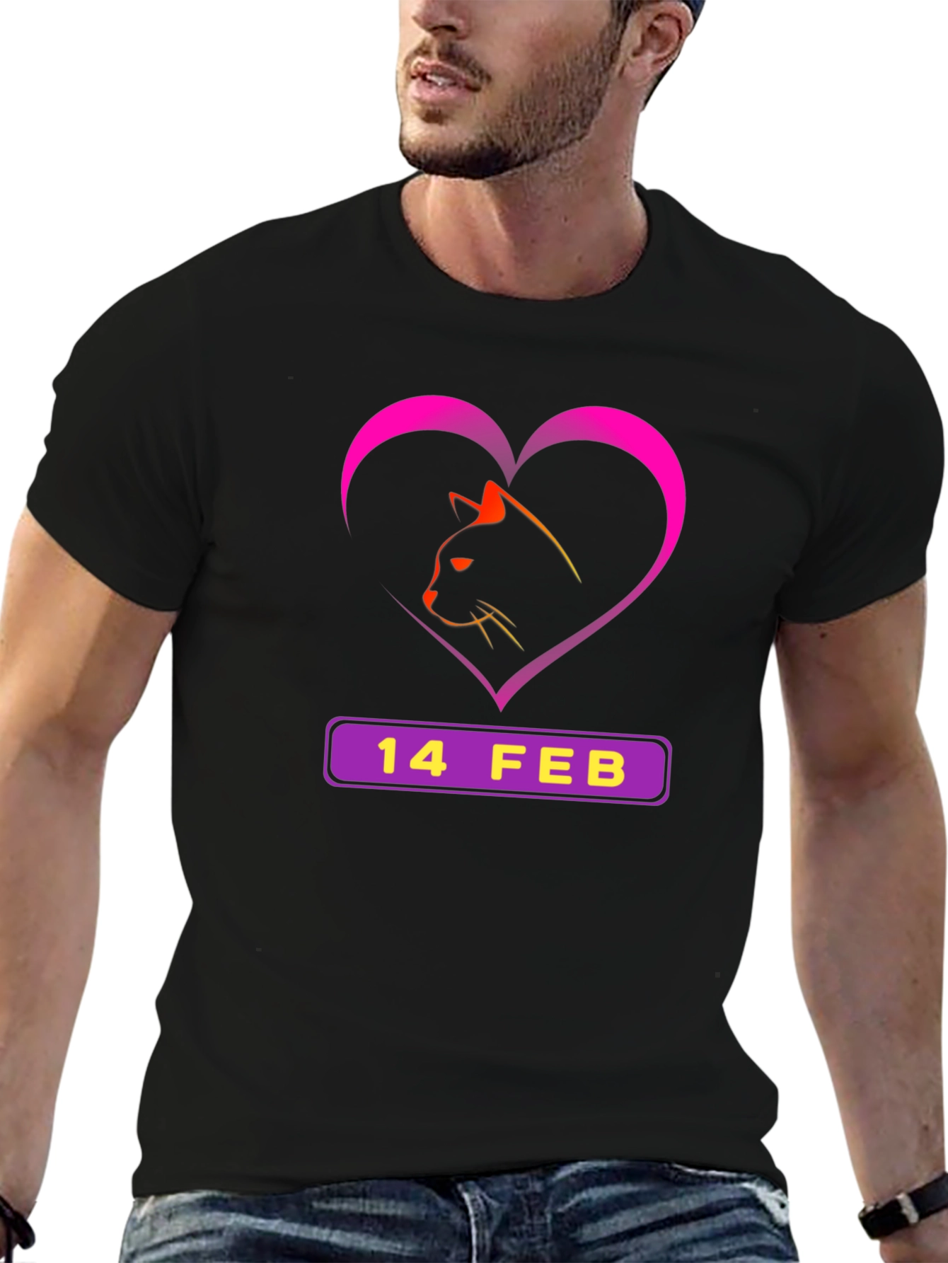 Valentines Day Cat T-Shirt - 14 Feb Heart Design