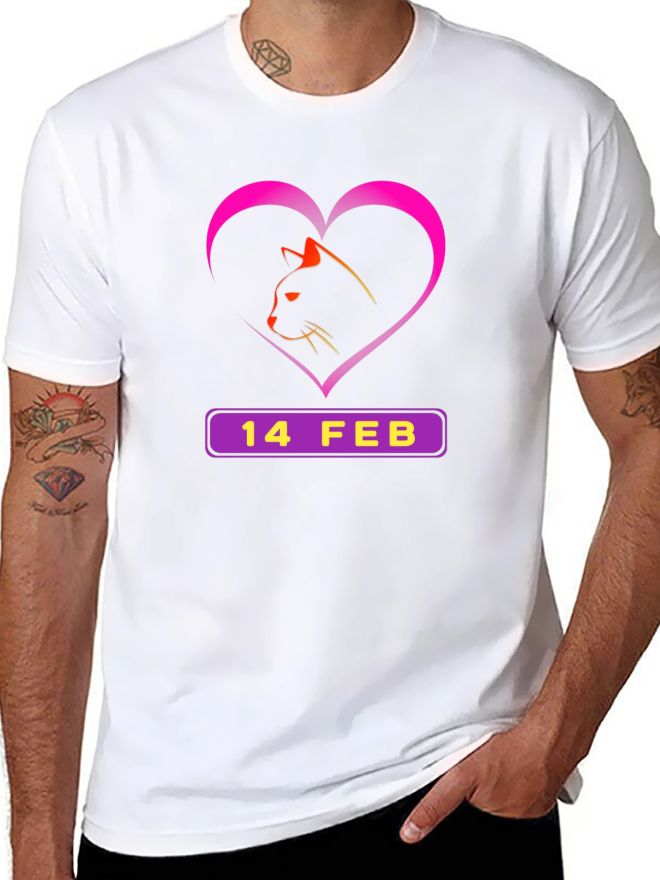 Valentines Day Cat T-Shirt - 14 Feb Heart Design