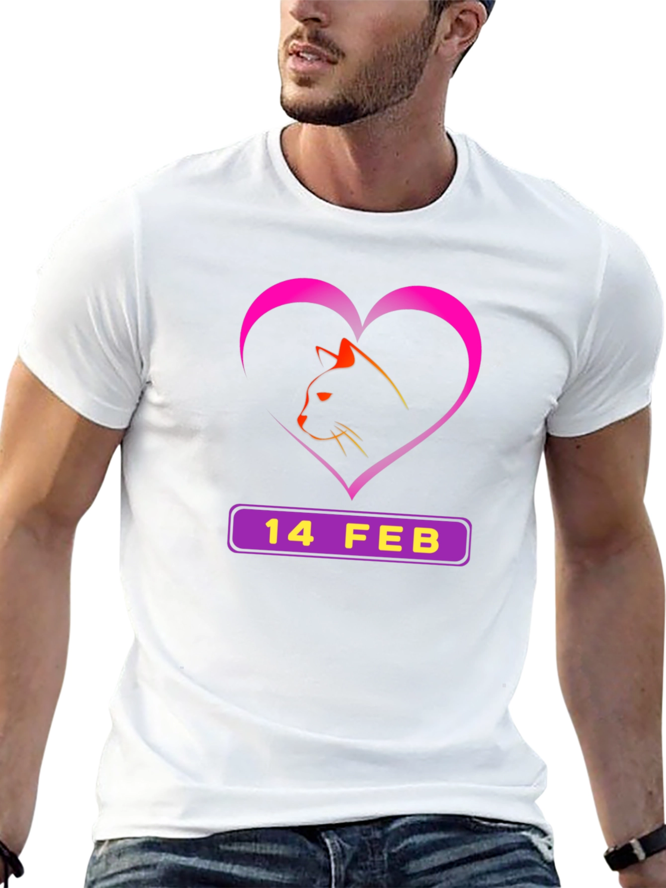 Valentines Day Cat T-Shirt - 14 Feb Heart Design