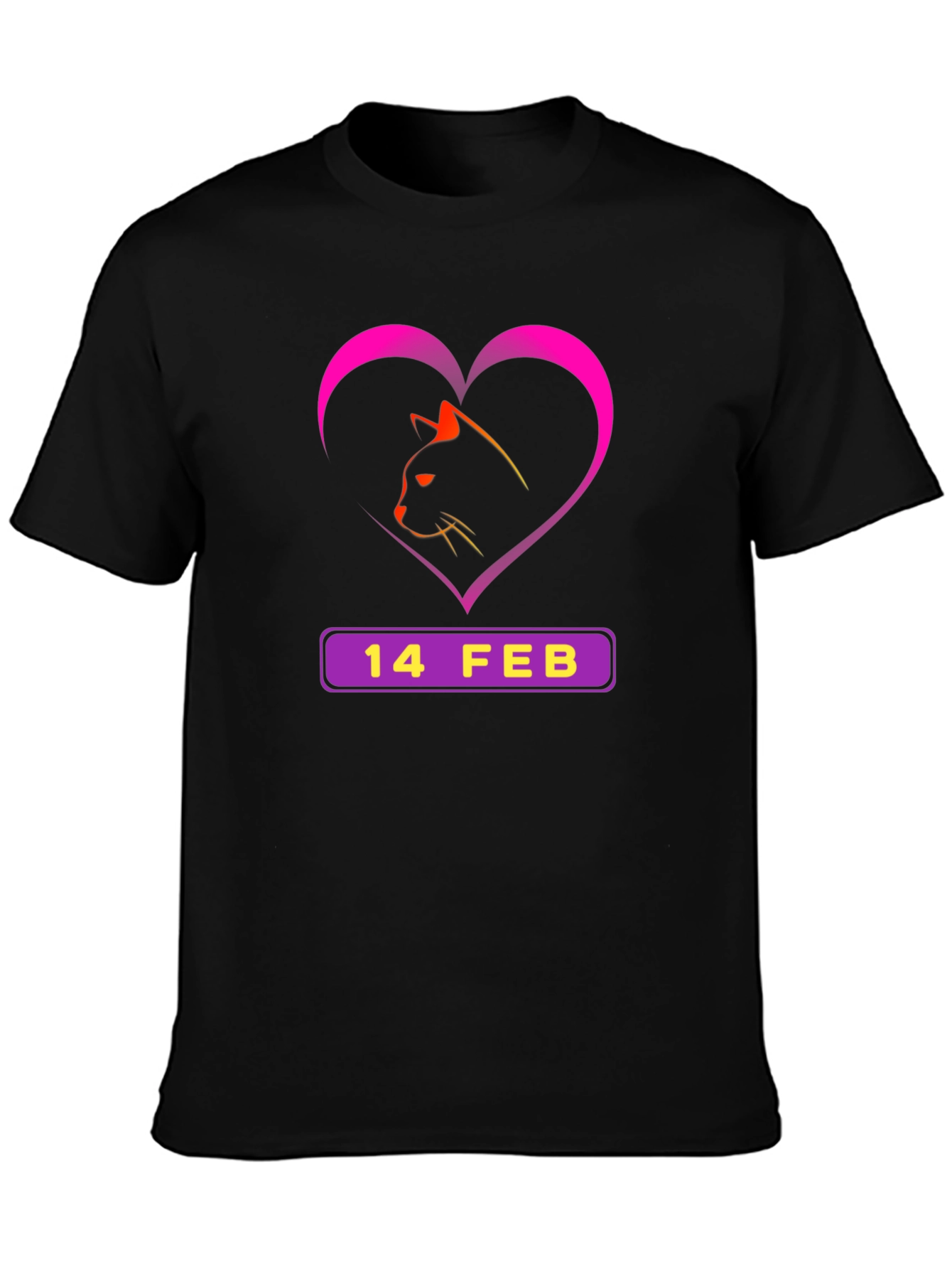 Valentines Day Cat T-Shirt - 14 Feb Heart Design