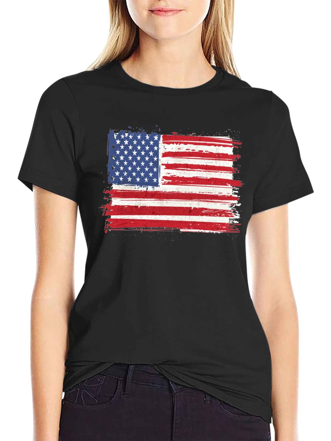 American Flag Graphic Tee - Distressed Patriotic Shirt