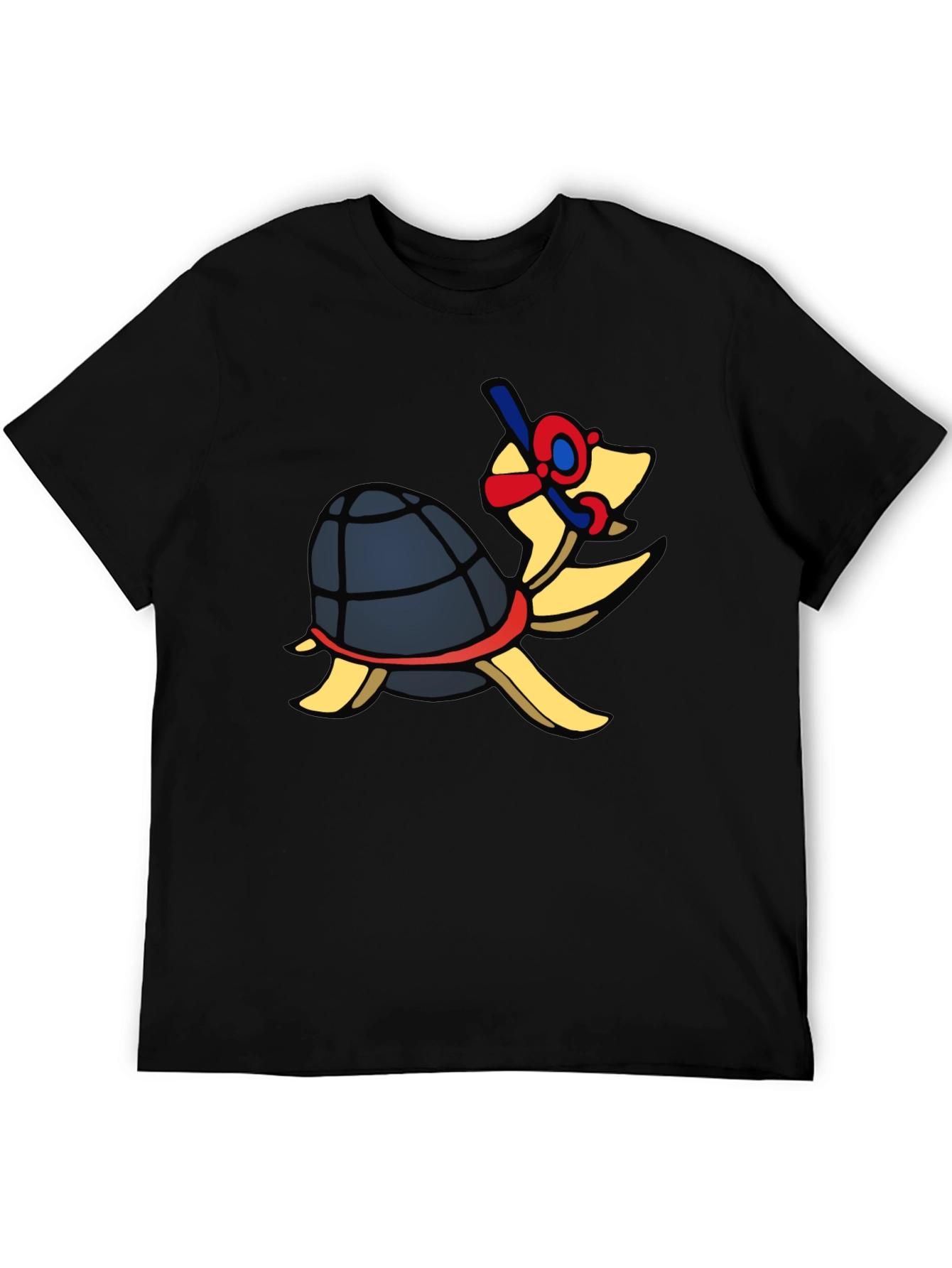 Snorkeling Turtle Graphic Tee - Black Cotton T-Shirt