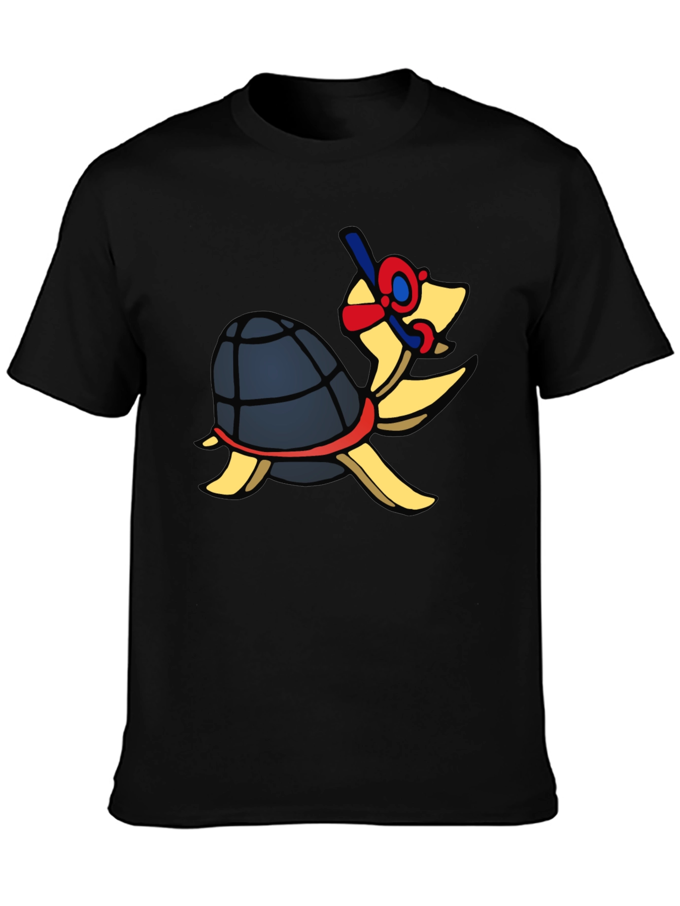 Snorkeling Turtle Graphic Tee - Black Cotton T-Shirt