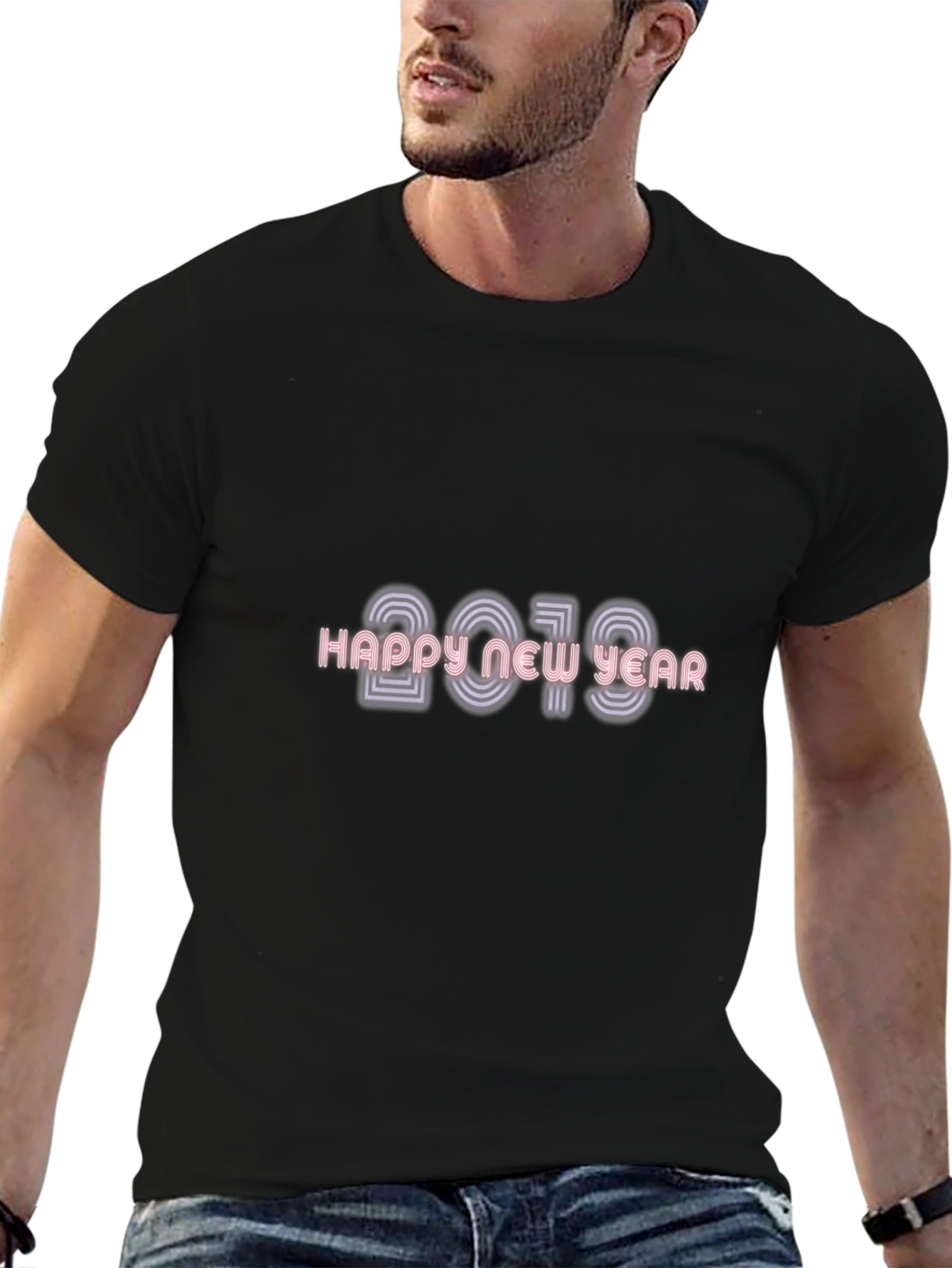 Happy New Year 2019 T-Shirt Black Casual