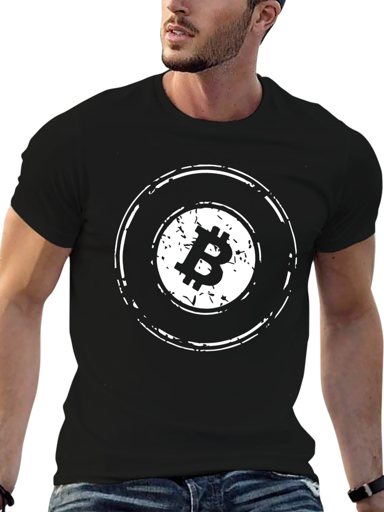 Bitcoin Distressed Logo Black T-Shirt