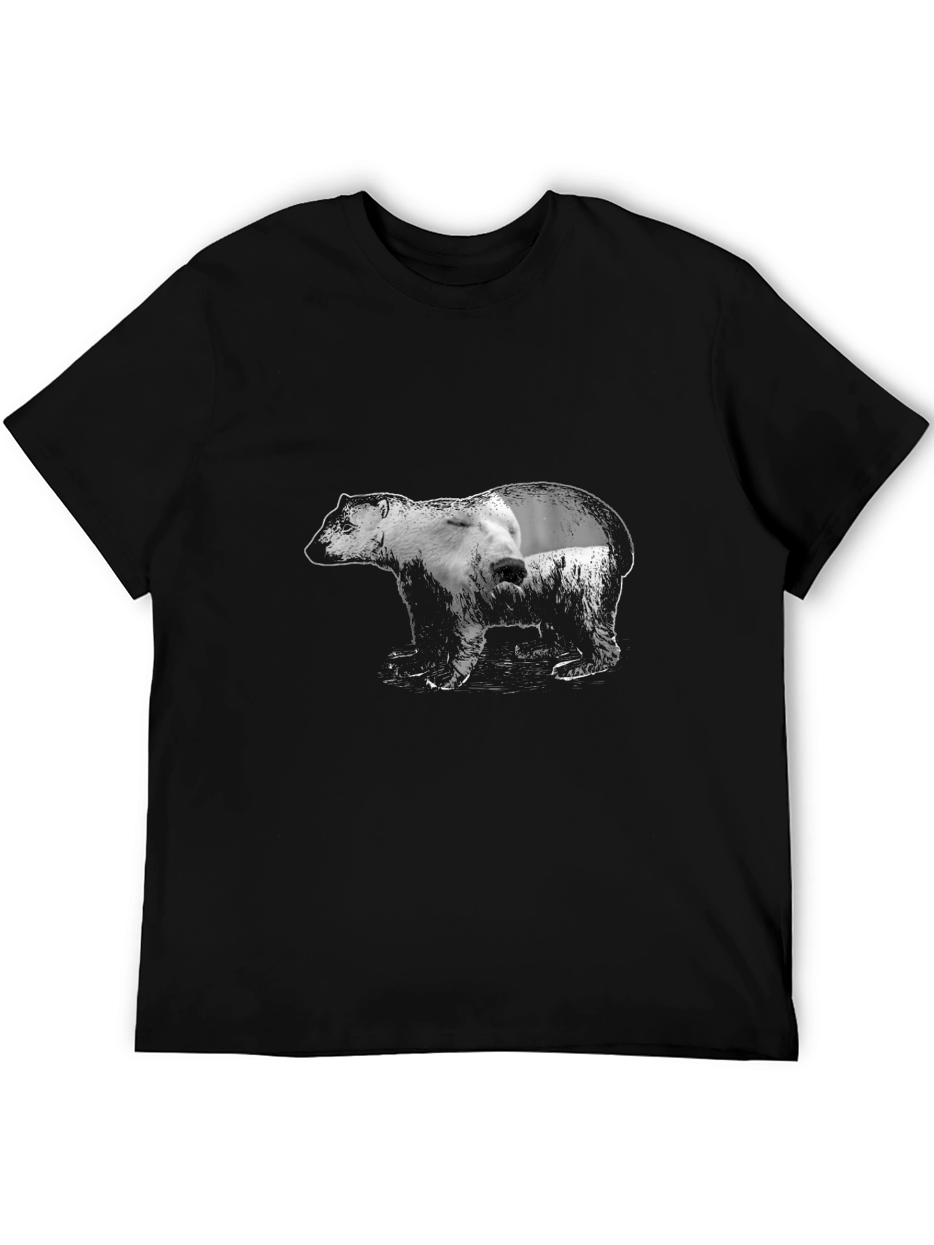 Bear Graphic Print Black T-Shirt