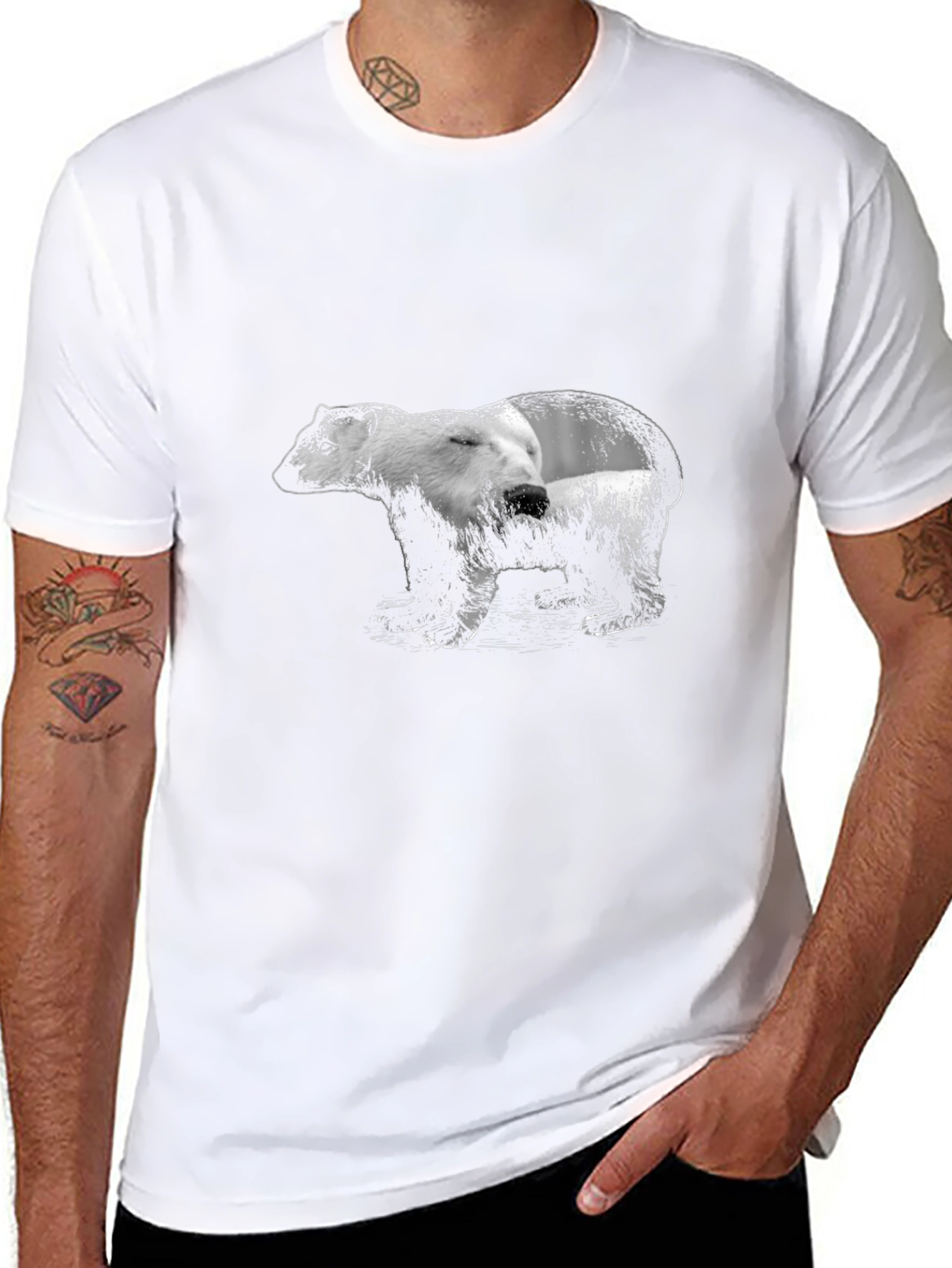 Bear Graphic Print Black T-Shirt