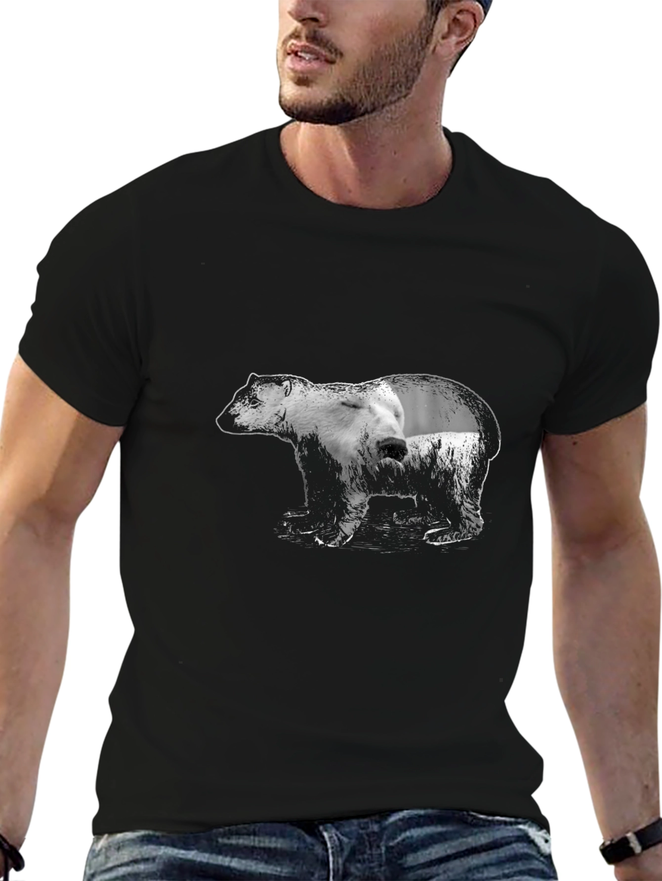 Bear Graphic Print Black T-Shirt