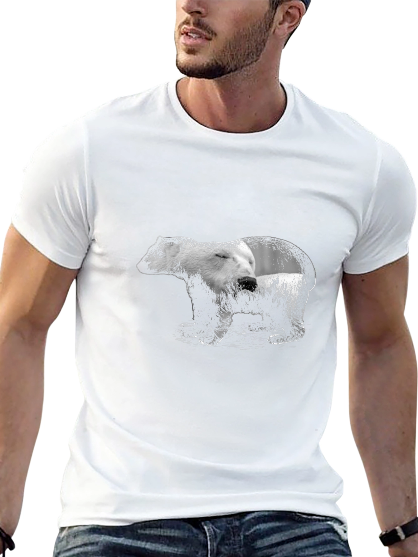 Bear Graphic Print Black T-Shirt