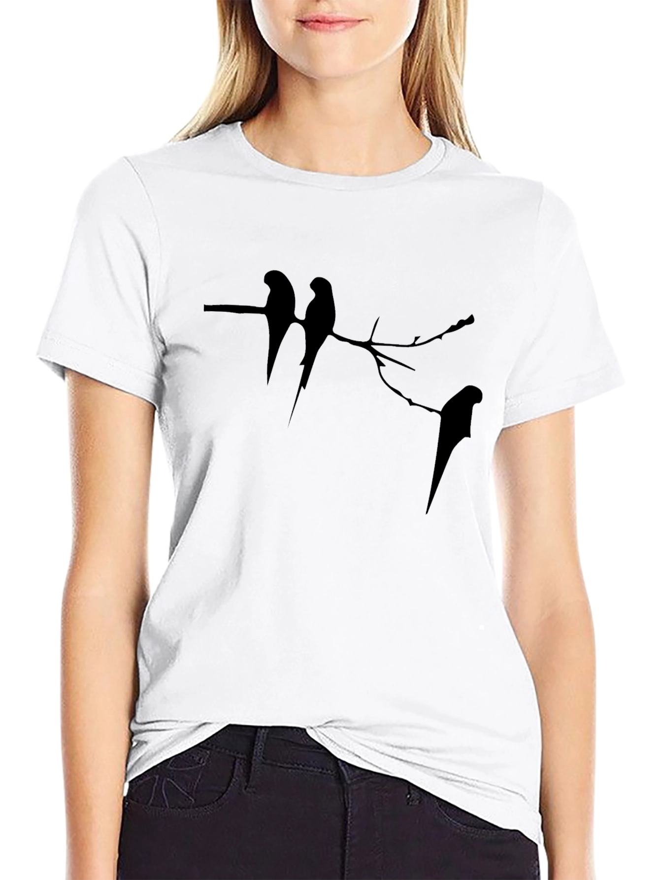 Black Tee with Bird Silhouette Design