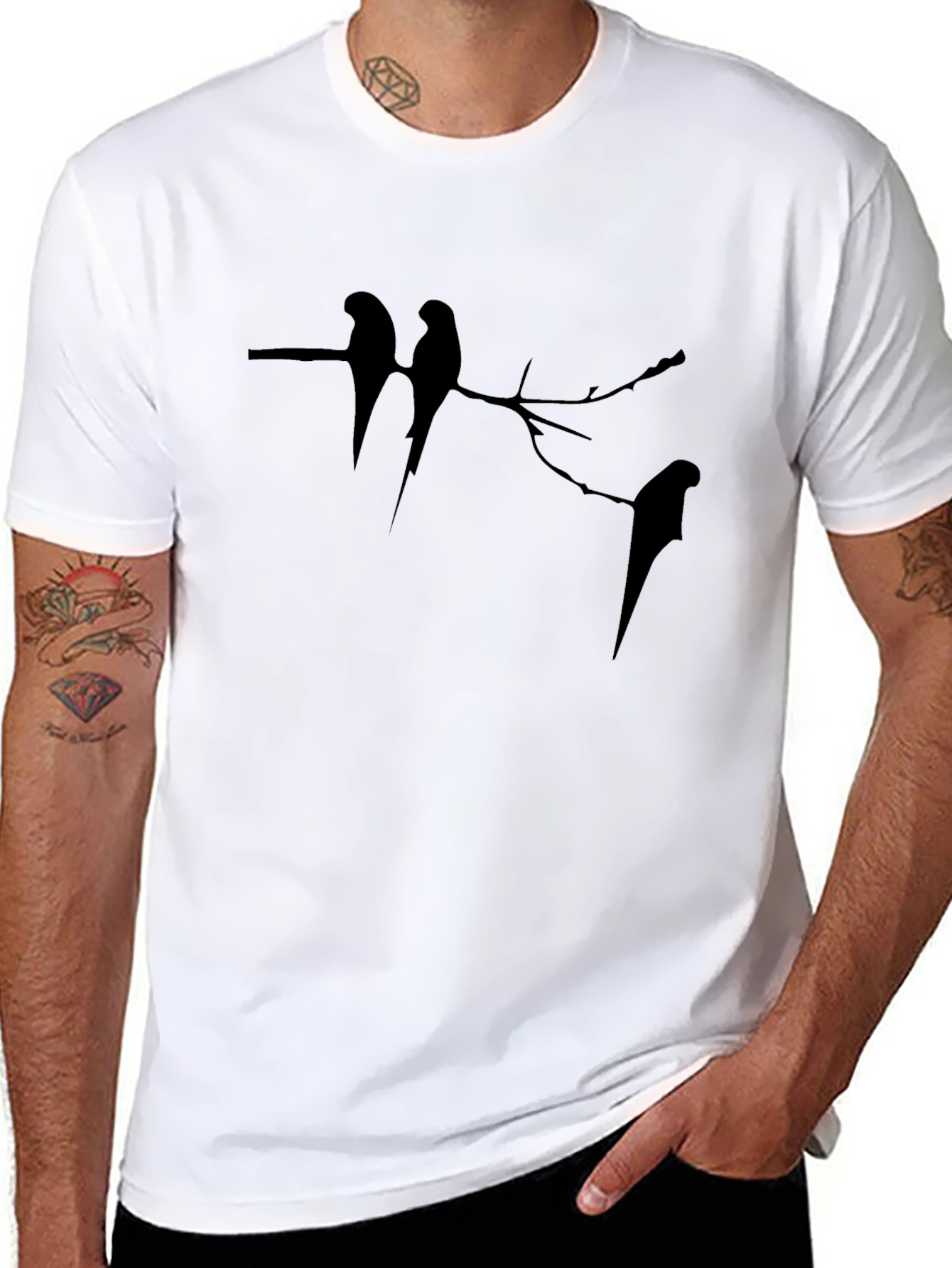 Black Tee with Bird Silhouette Design