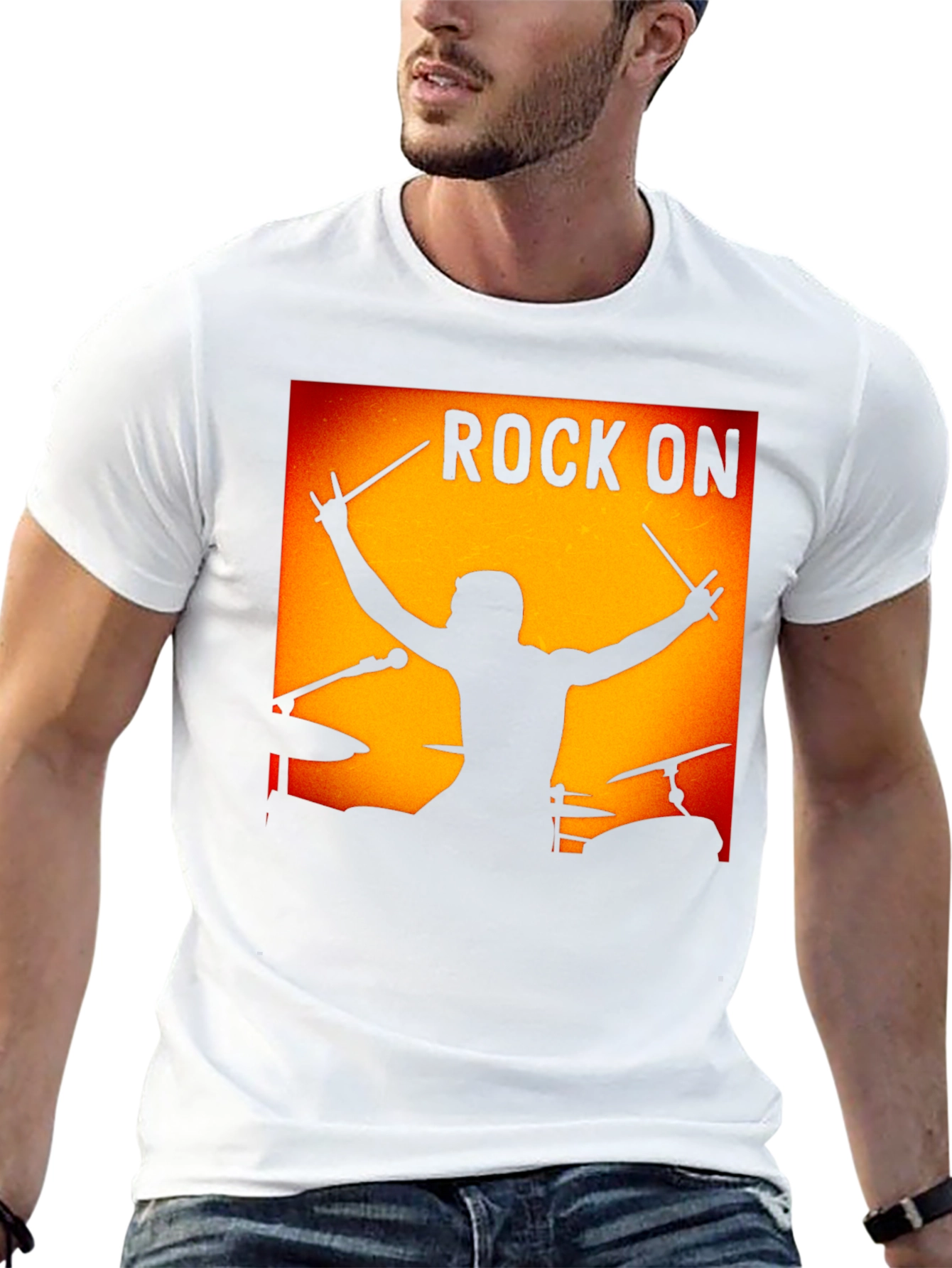 Rock On Drummer Graphic Black T-Shirt