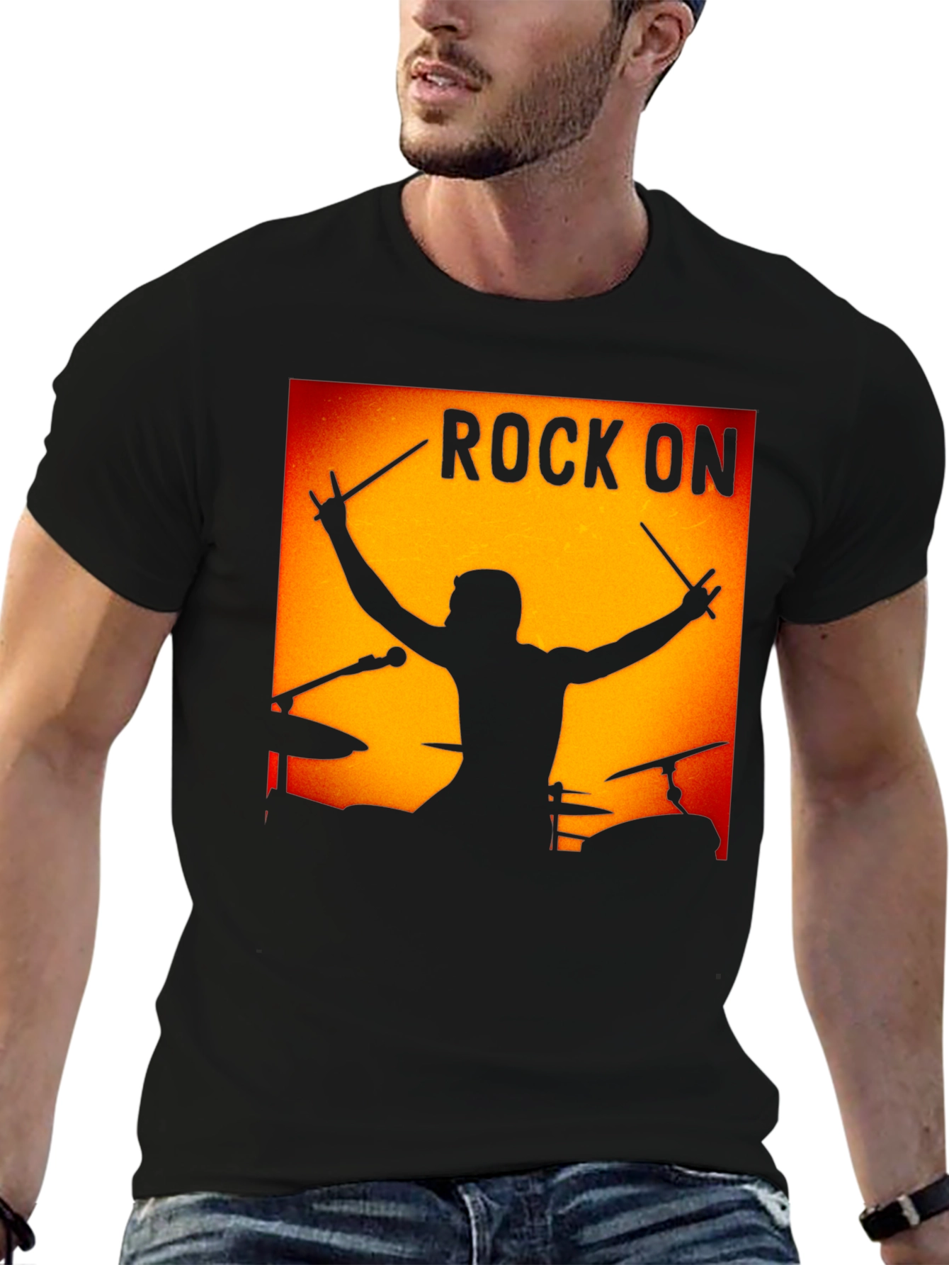 Rock On Drummer Graphic Black T-Shirt