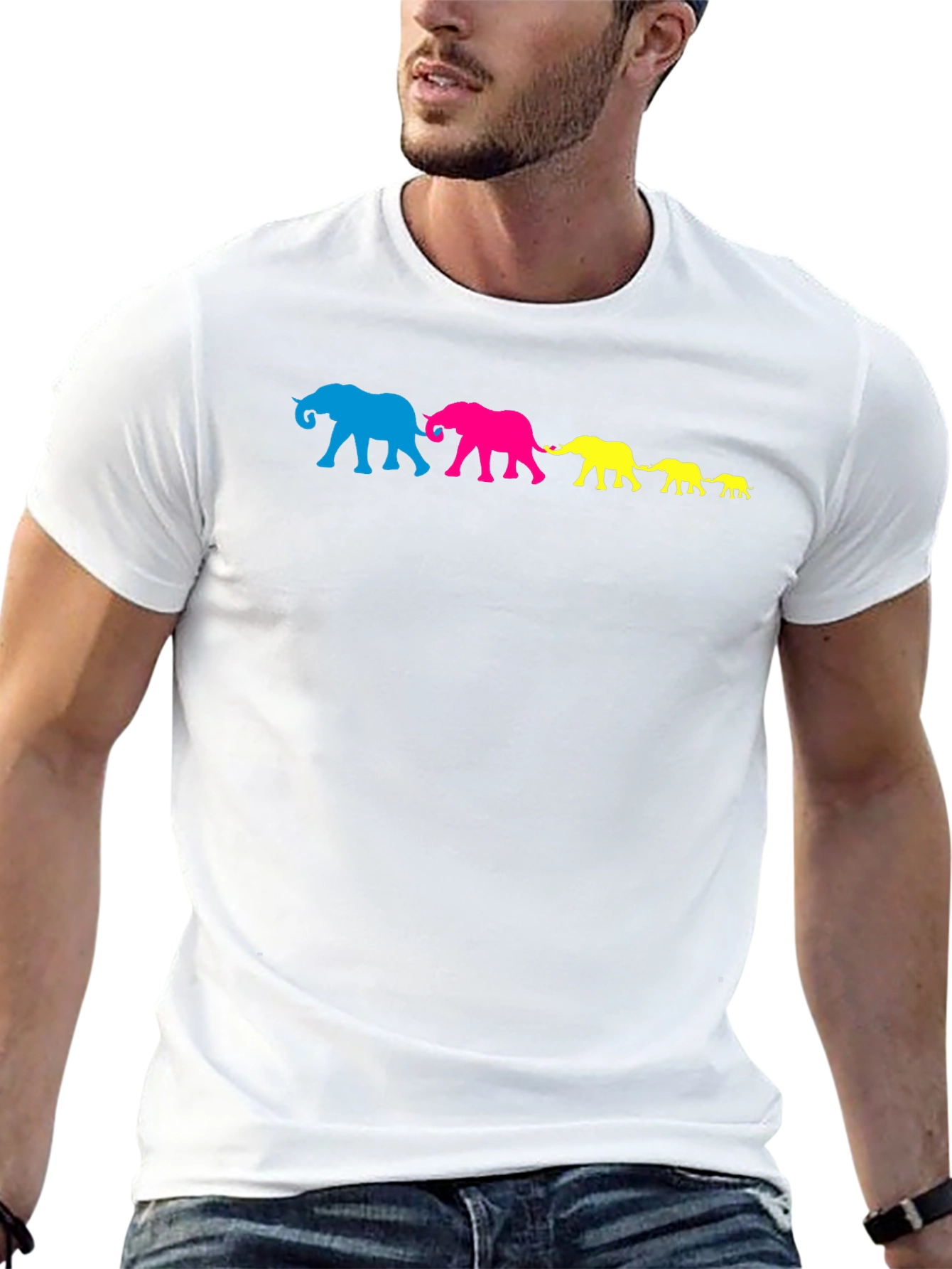 Elephant Family T-Shirt - Black Cotton Crew Neck