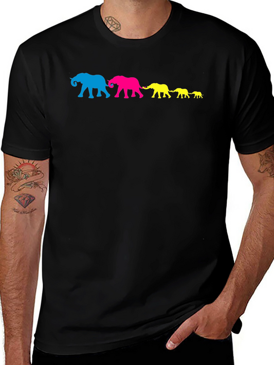 Elephant Family T-Shirt - Black Cotton Crew Neck