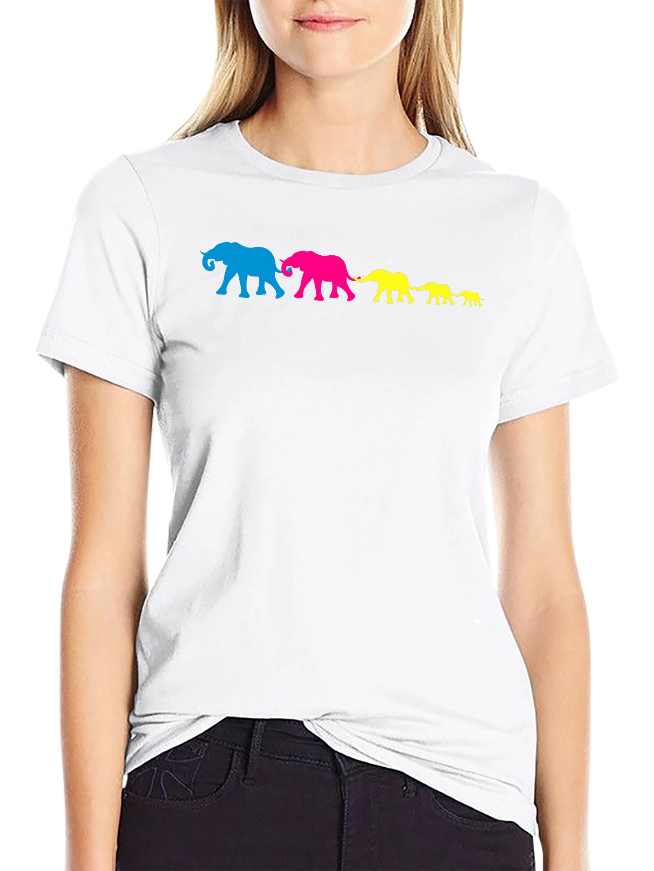 Elephant Family T-Shirt - Black Cotton Crew Neck