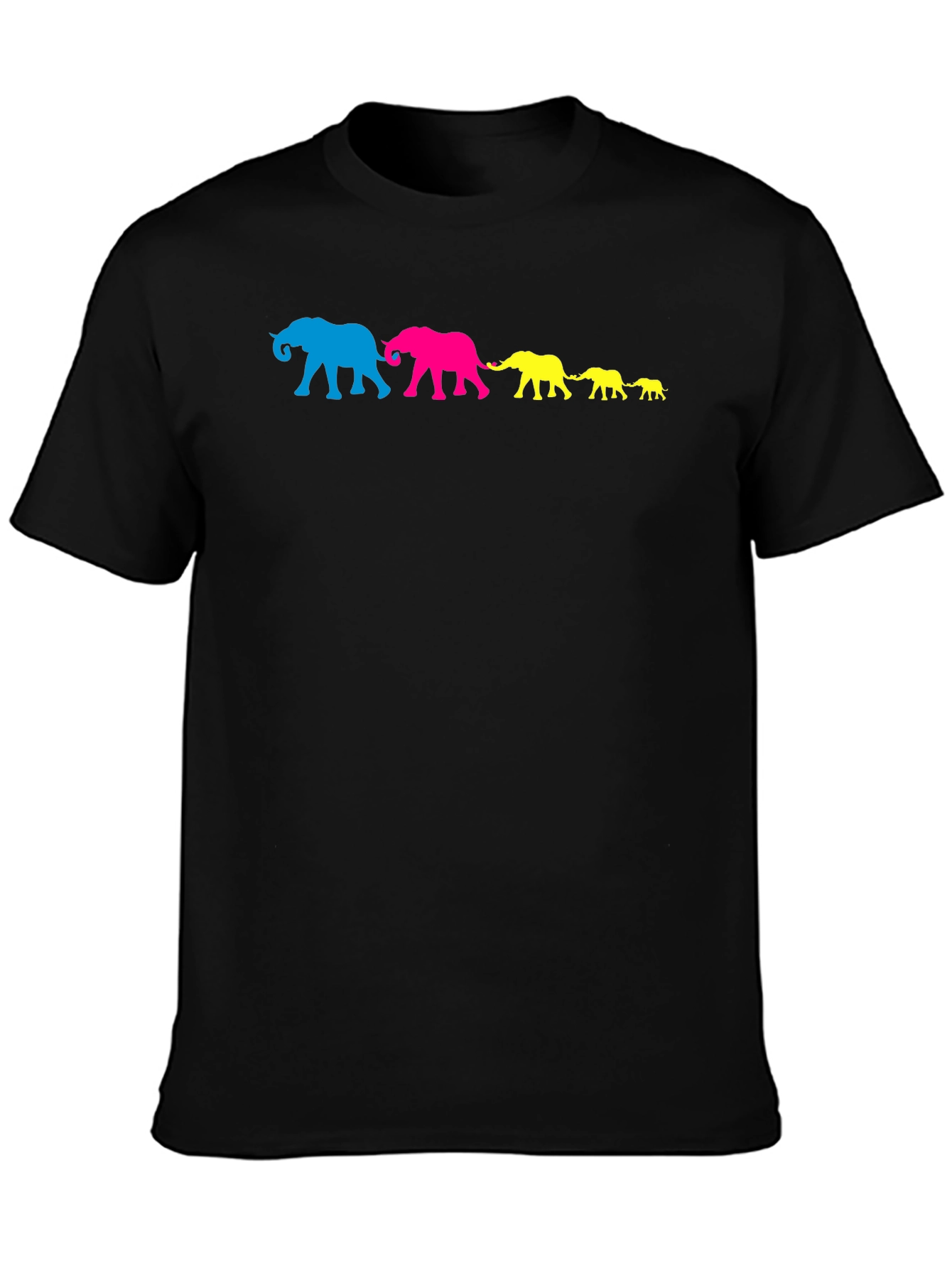Elephant Family T-Shirt - Black Cotton Crew Neck