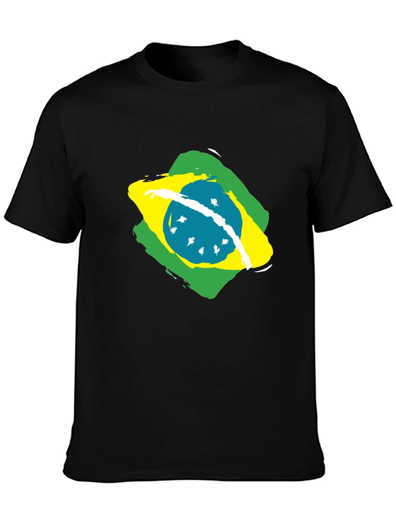 Brazil Flag Graphic Tee - Black Cotton T-Shirt