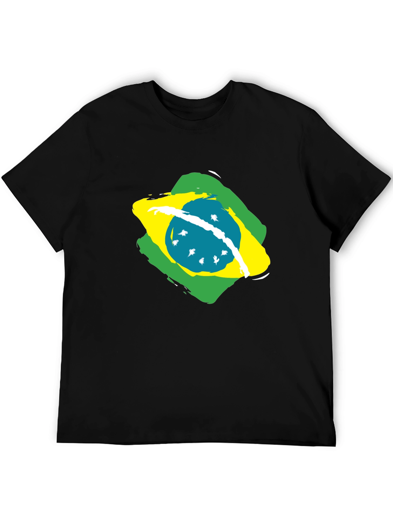 Brazil Flag Graphic Tee - Black Cotton T-Shirt