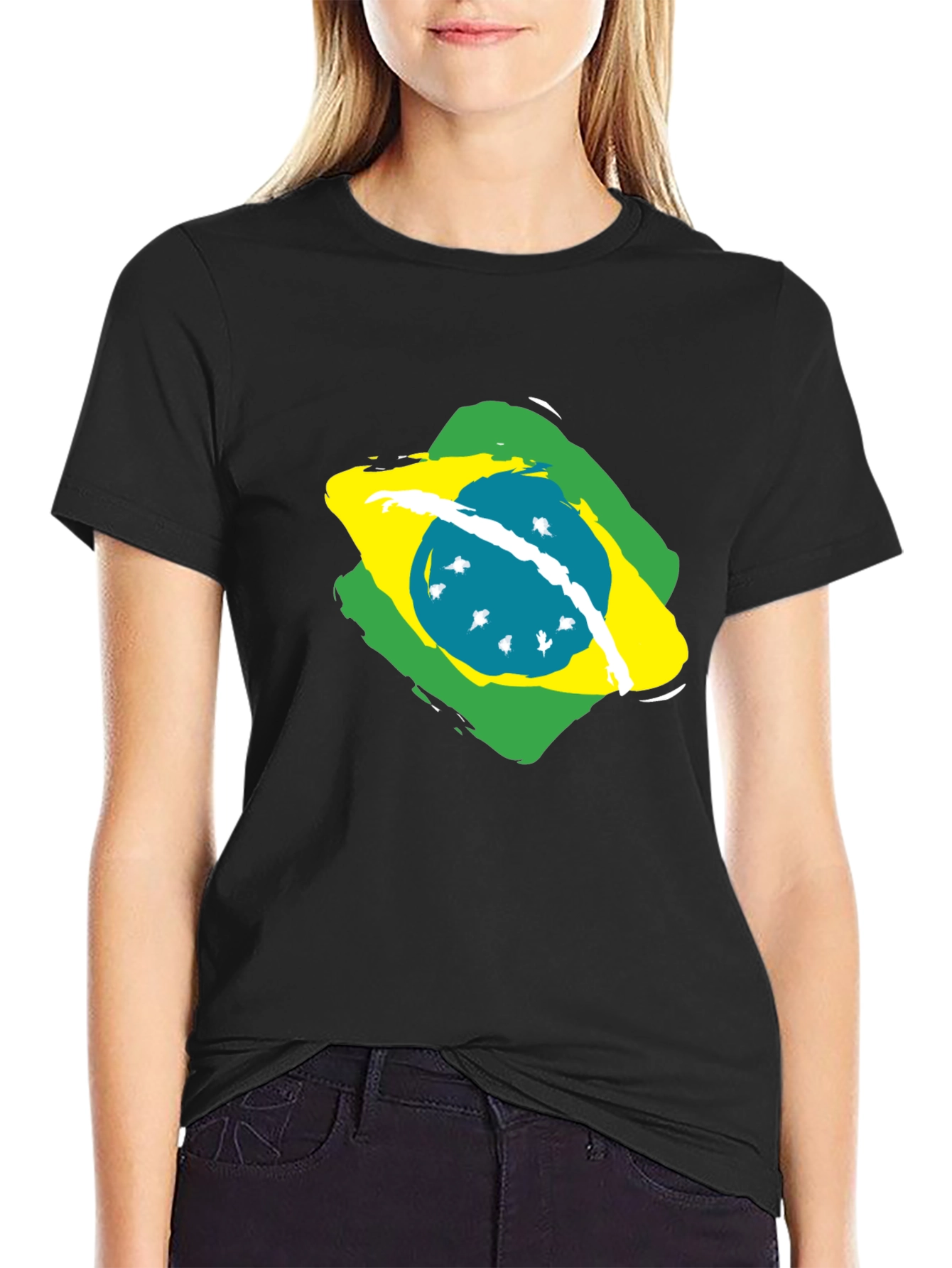 Brazil Flag Graphic Tee - Black Cotton T-Shirt