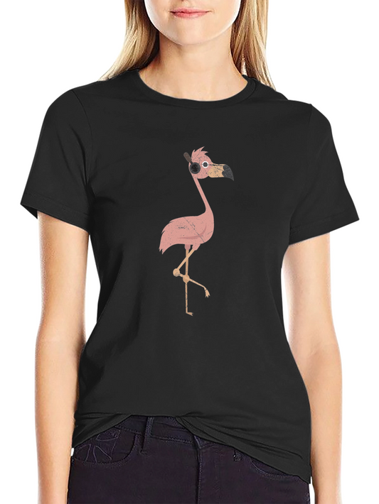 Cool Flamingo T-Shirt - Black Crew Neck Tee