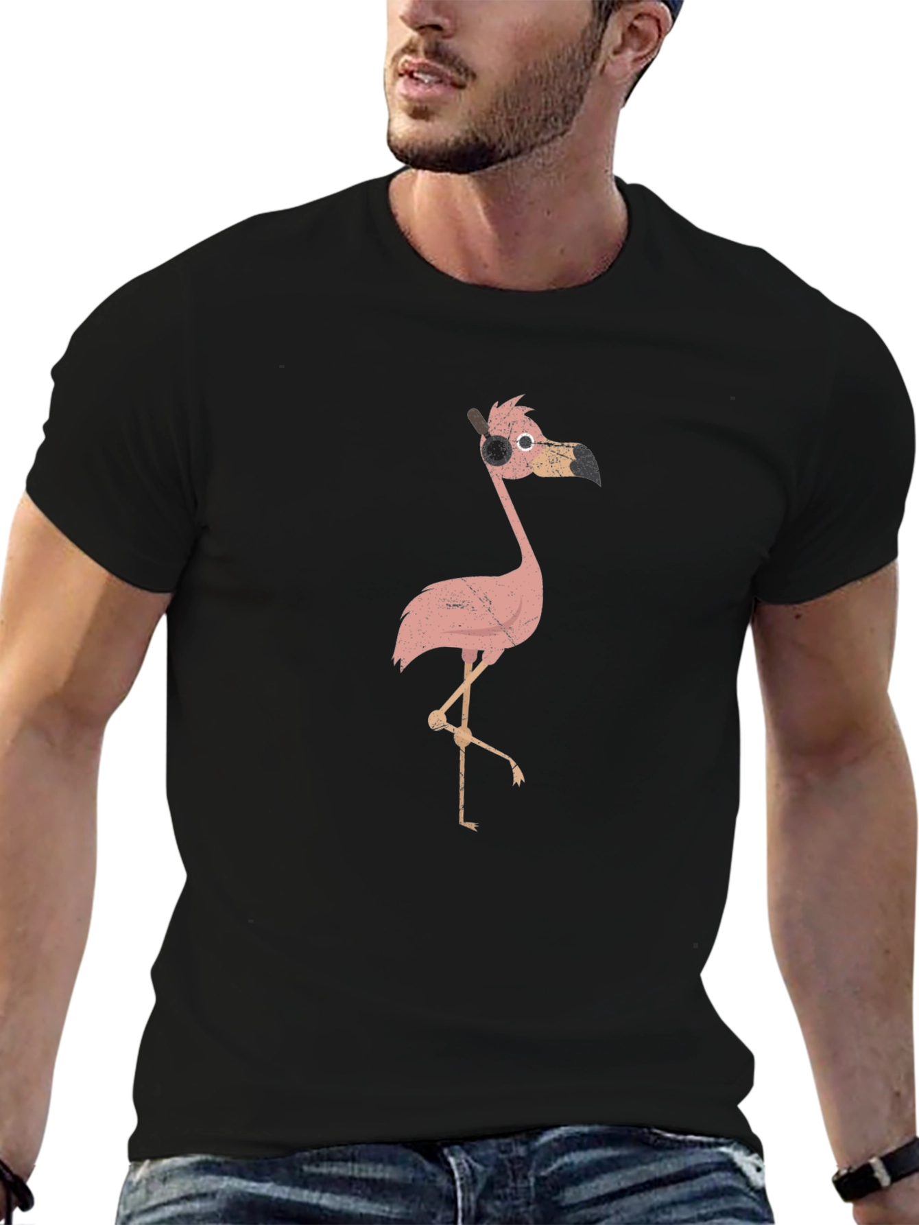 Cool Flamingo T-Shirt - Black Crew Neck Tee