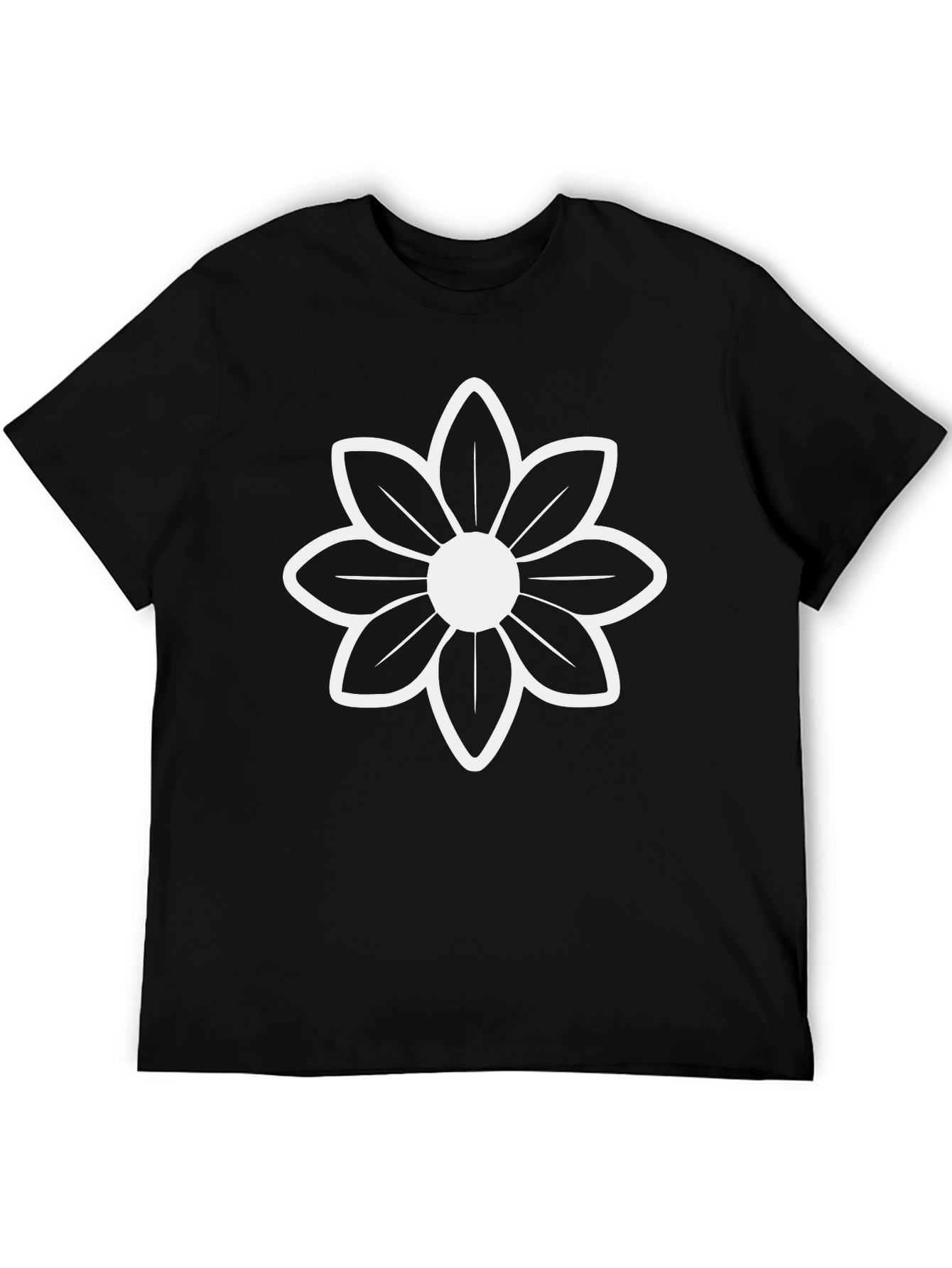 Black T-Shirt with White Flower Graphic