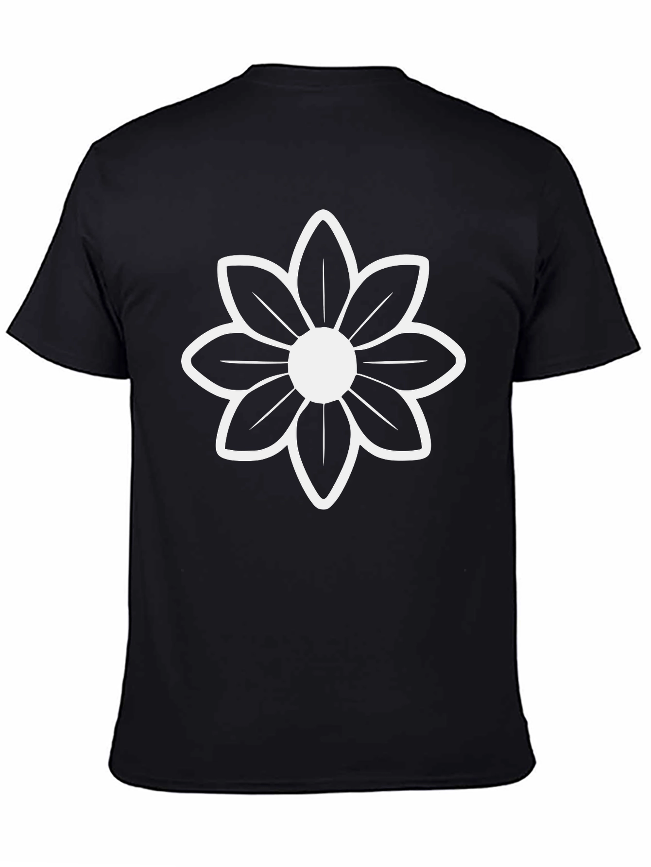 Black T-Shirt with White Flower Graphic