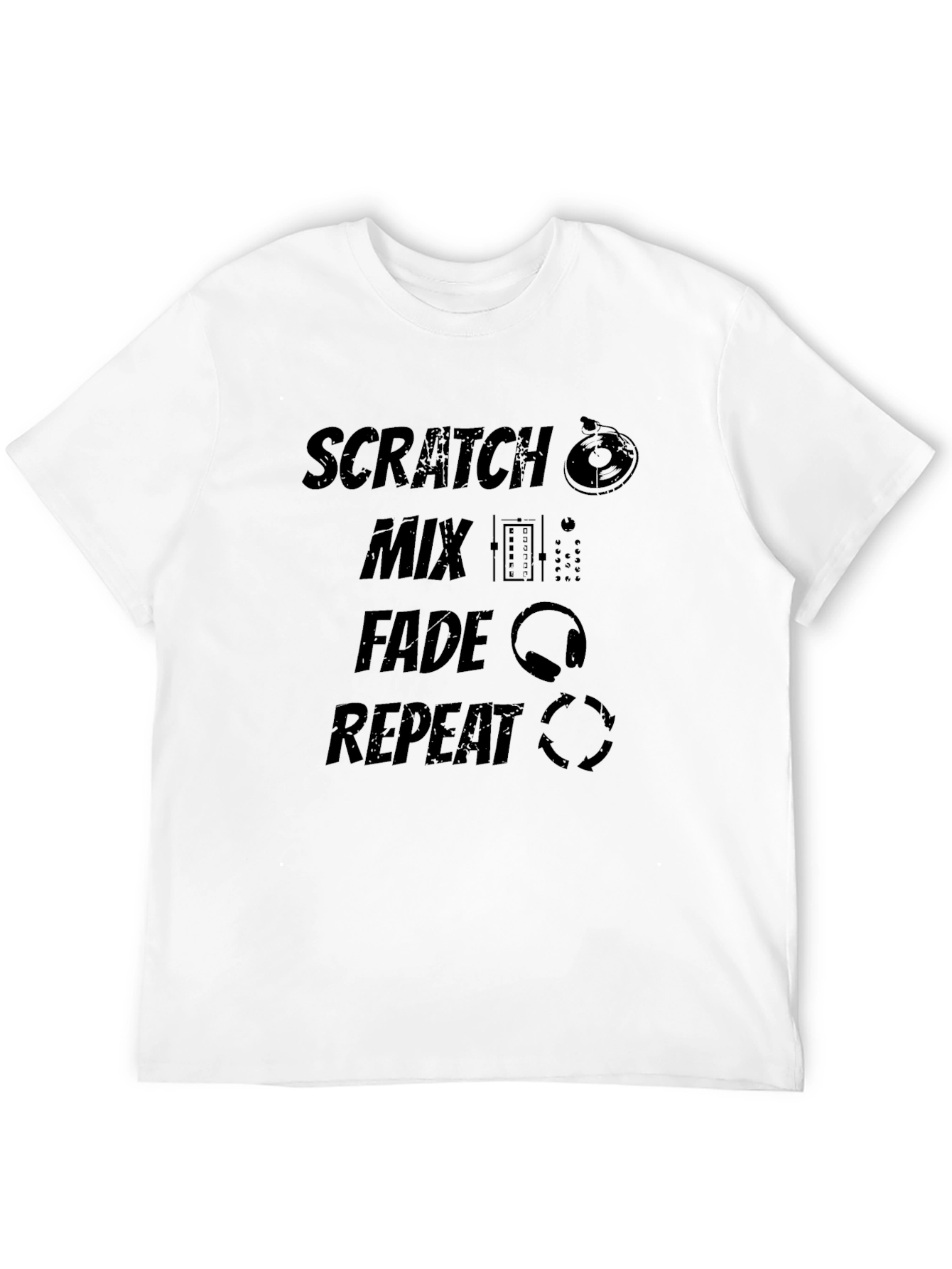 DJ Scratch Mix Fade Repeat Black Graphic T-Shirt
