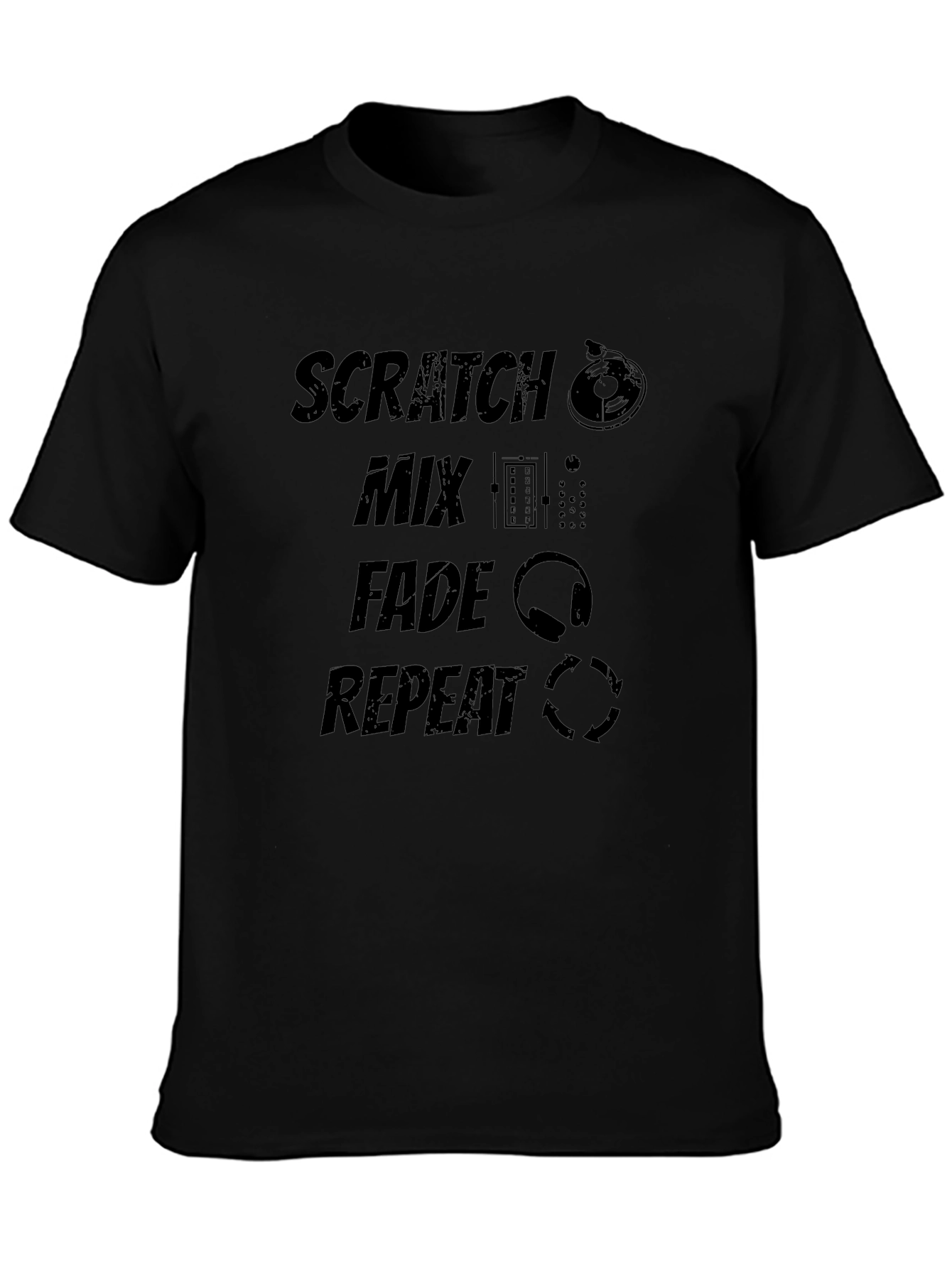 DJ Scratch Mix Fade Repeat Black Graphic T-Shirt