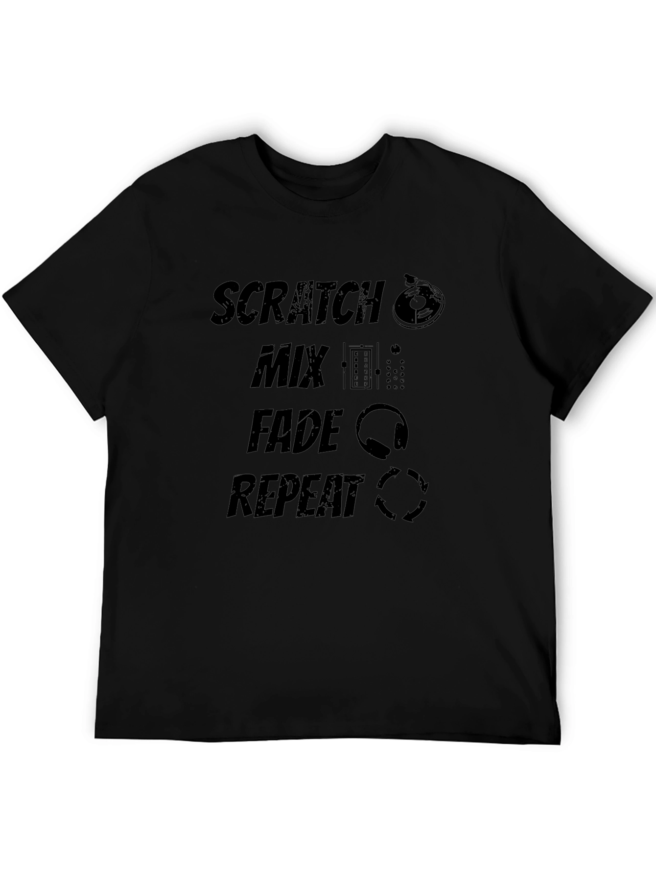 DJ Scratch Mix Fade Repeat Black Graphic T-Shirt