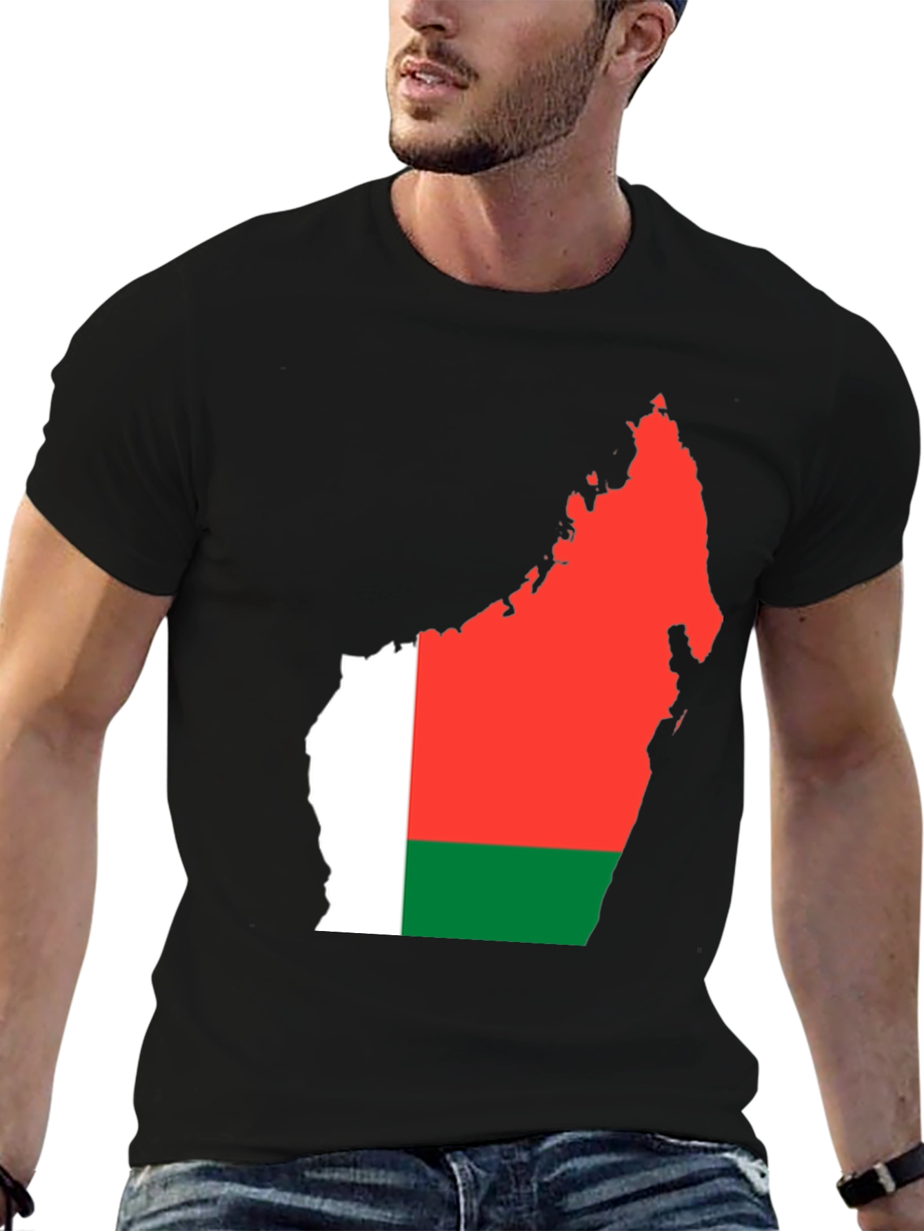 Madagascar Flag Graphic Tee - Black Cotton T-Shirt