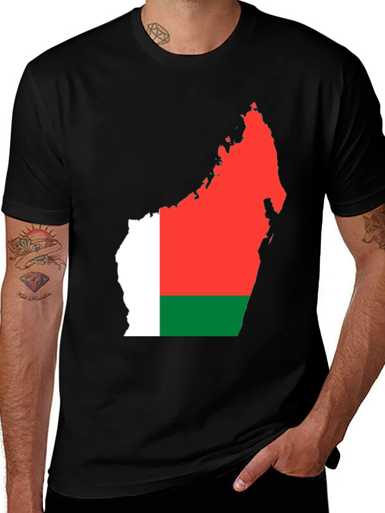 Madagascar Flag Graphic Tee - Black Cotton T-Shirt