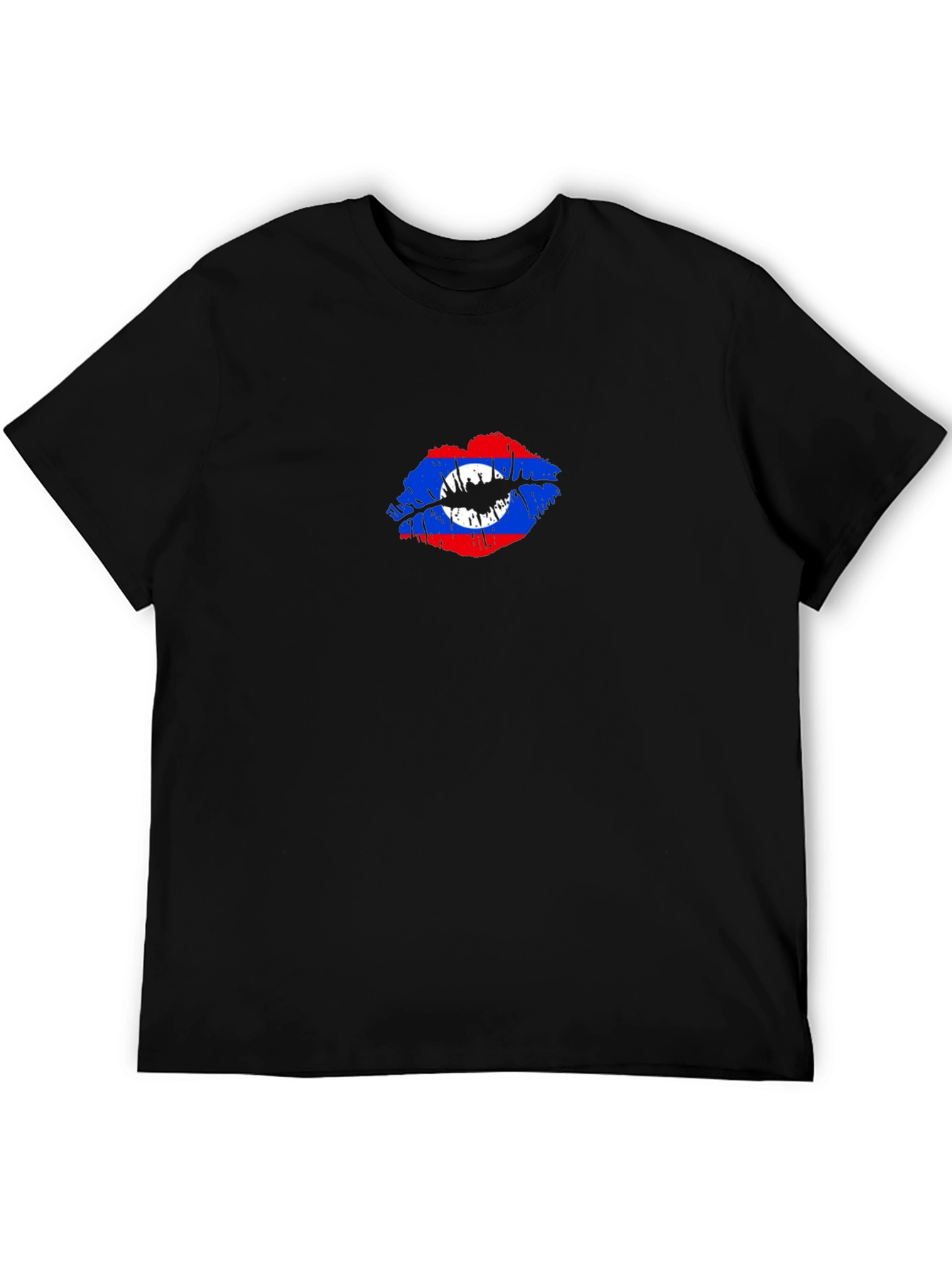 Lao Flag Lips T-Shirt - Black Crew Neck Tee