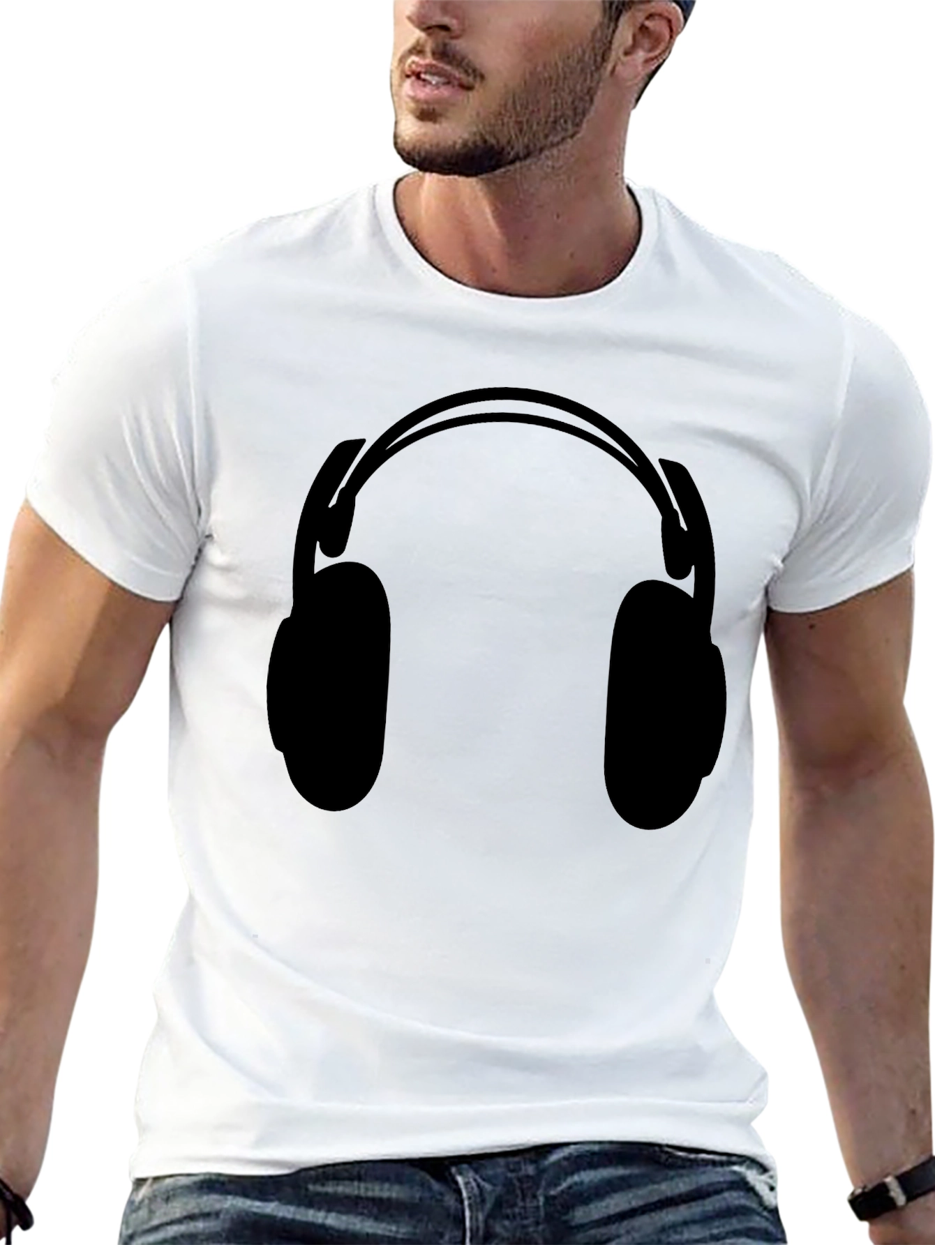 Headphone Graphic Tee - Black Cotton T-Shirt