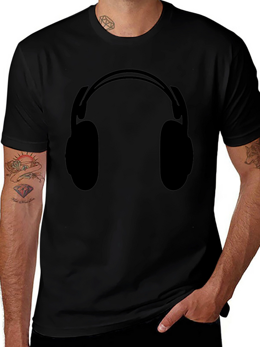 Headphone Graphic Tee - Black Cotton T-Shirt
