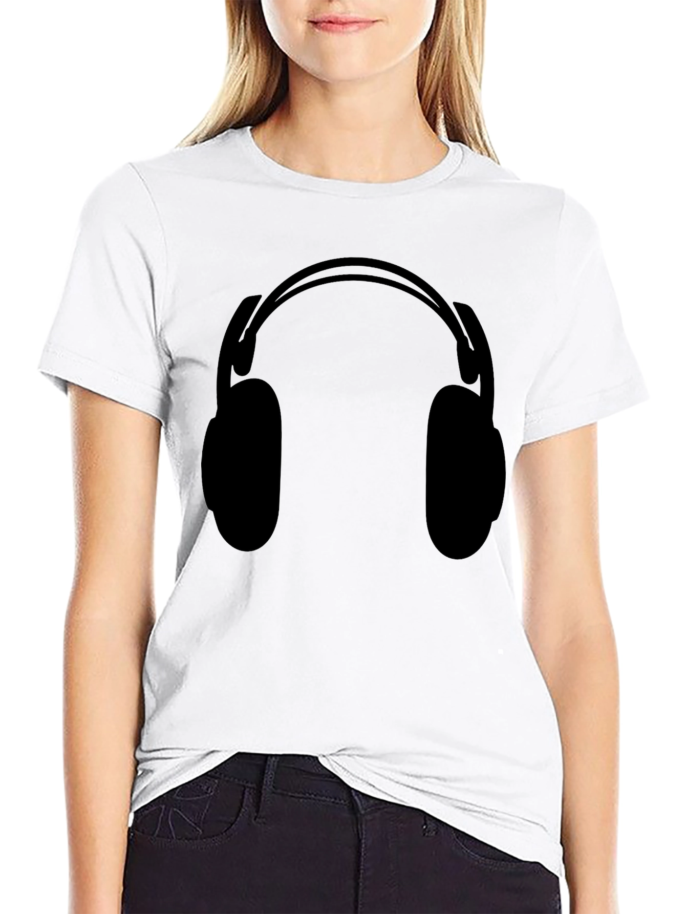 Headphone Graphic Tee - Black Cotton T-Shirt