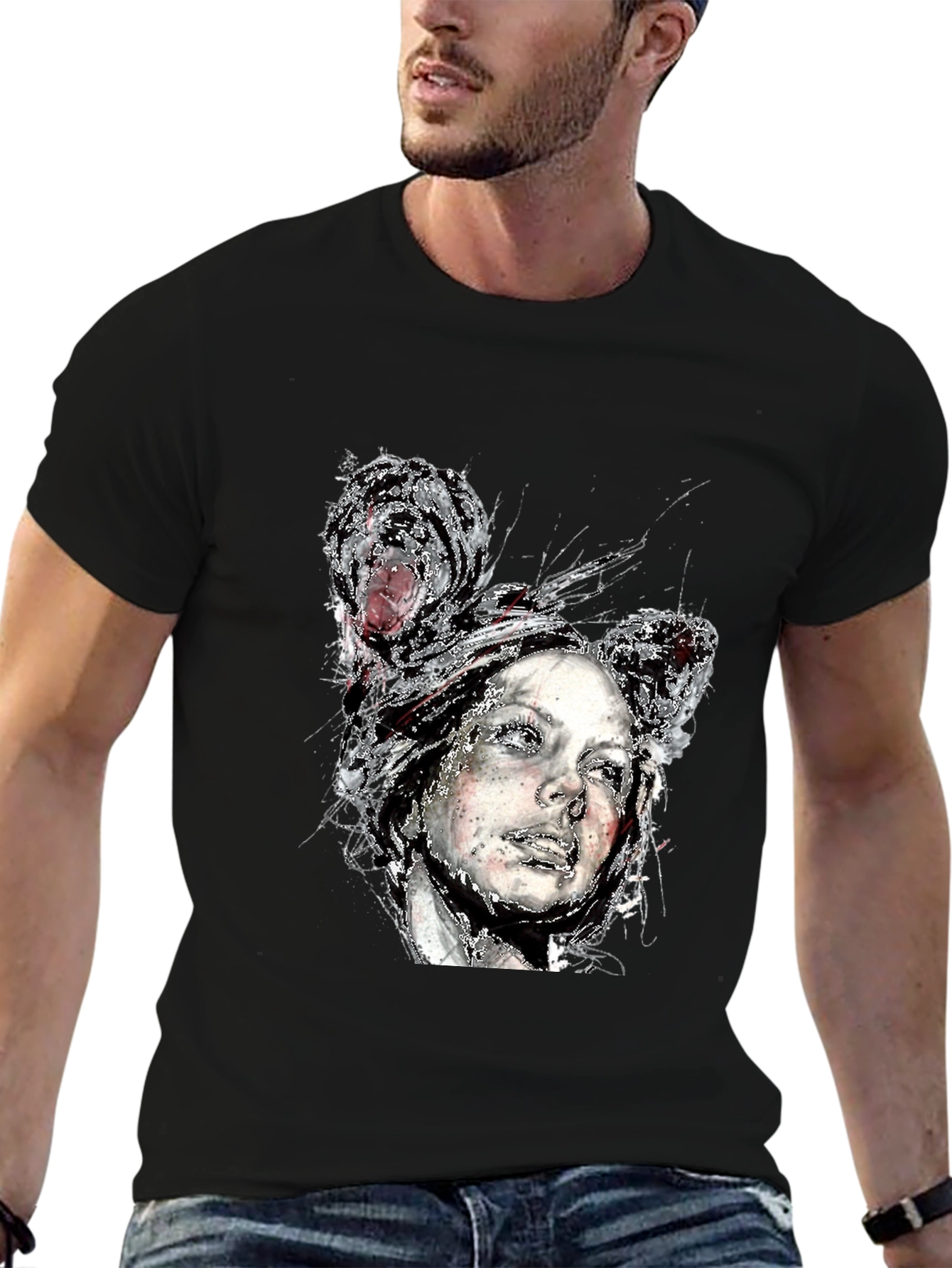 Unique Artistic Portrait Black Tee