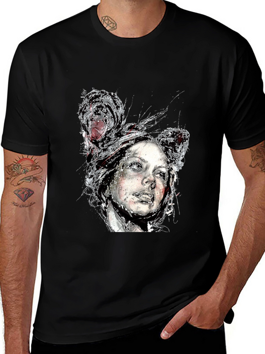Unique Artistic Portrait Black Tee
