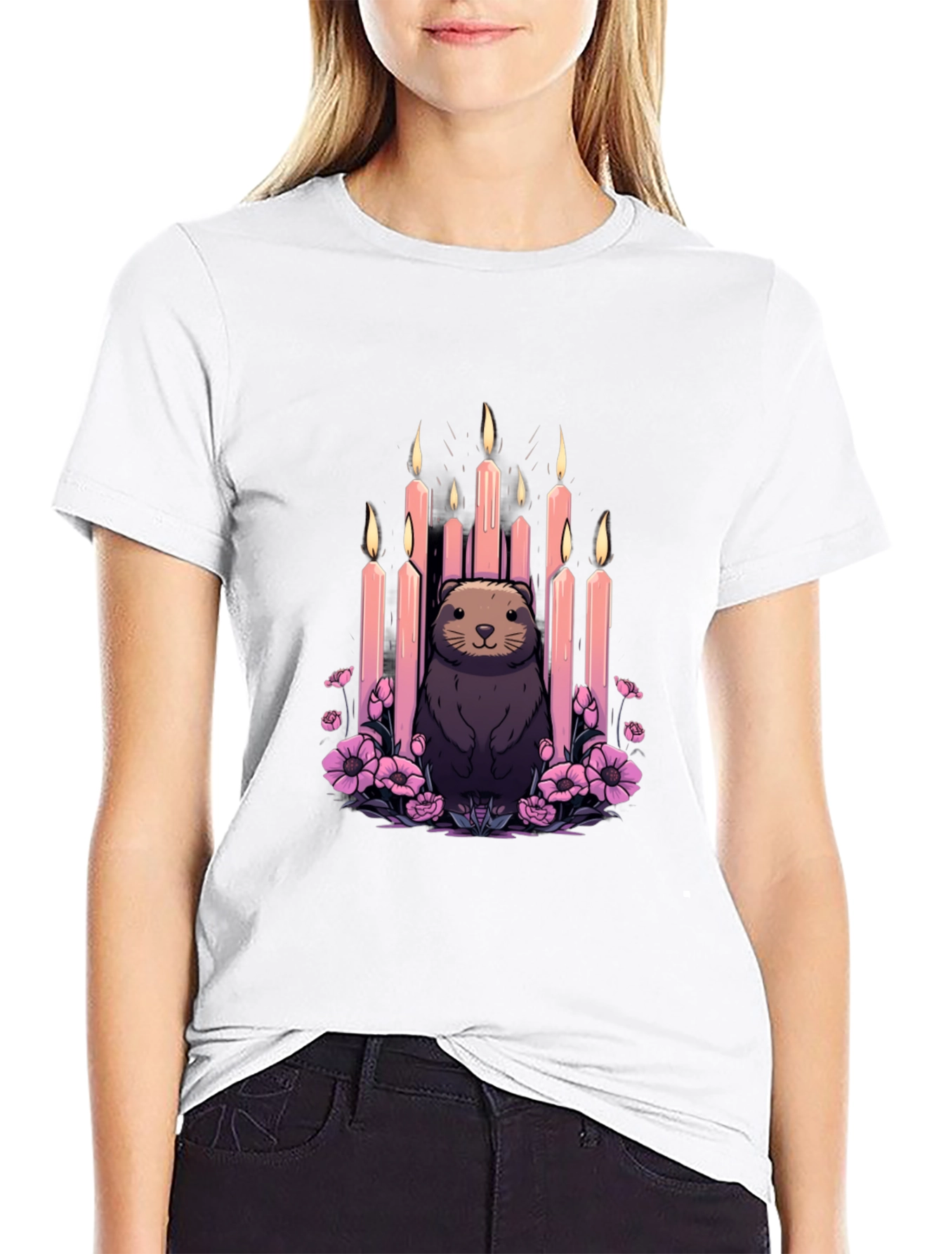 Candle Otter Graphic Tee - Unique Art Shirt