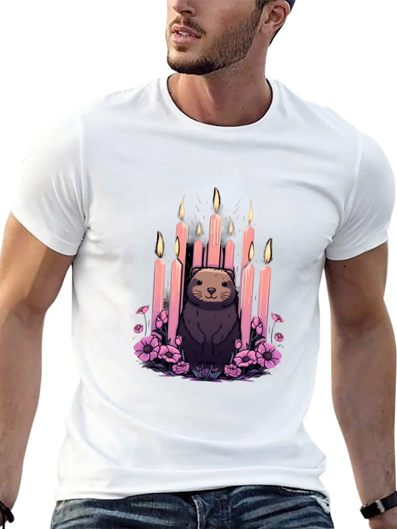 Candle Otter Graphic Tee - Unique Art Shirt