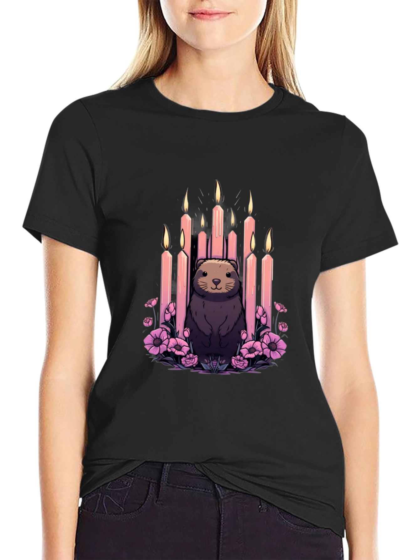 Candle Otter Graphic Tee - Unique Art Shirt