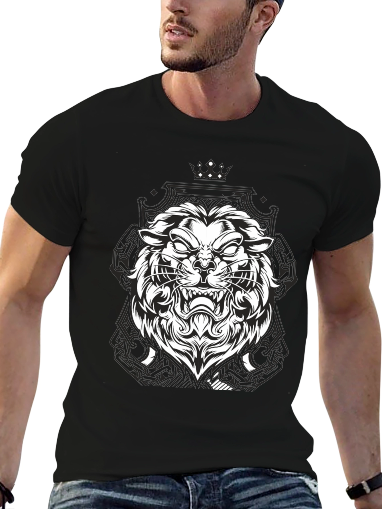 Lion Graphic Black Tee - Fierce Style