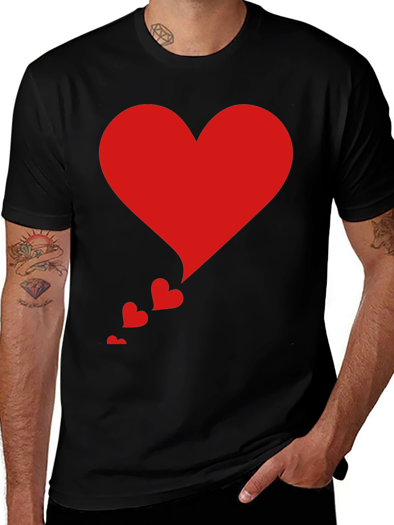 Heart Cascade Tee - Stylish Black T-Shirt